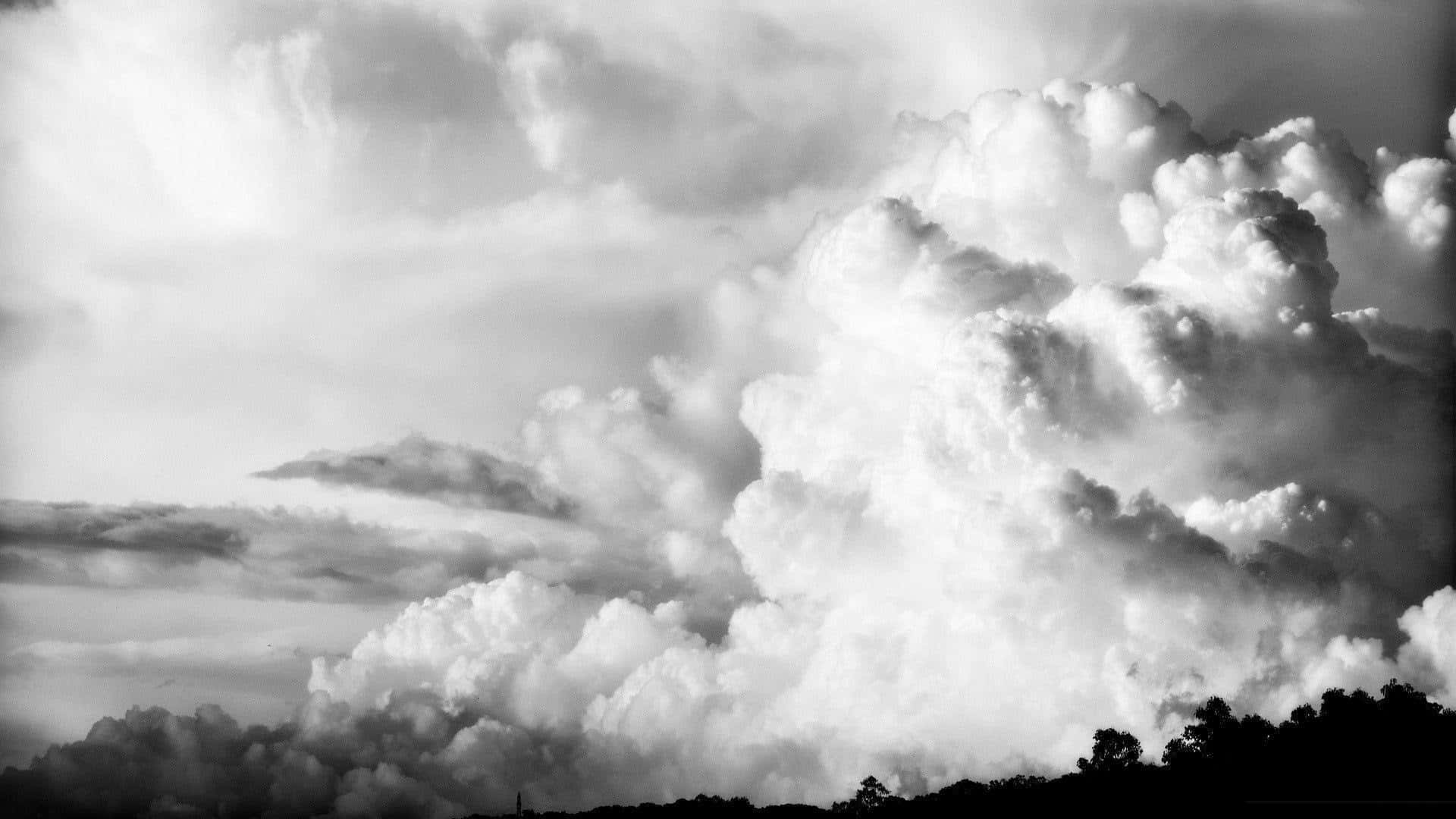 Black And White Cloud, monochrome clouds, dark treeline, Full HD Desktop Wallpaper