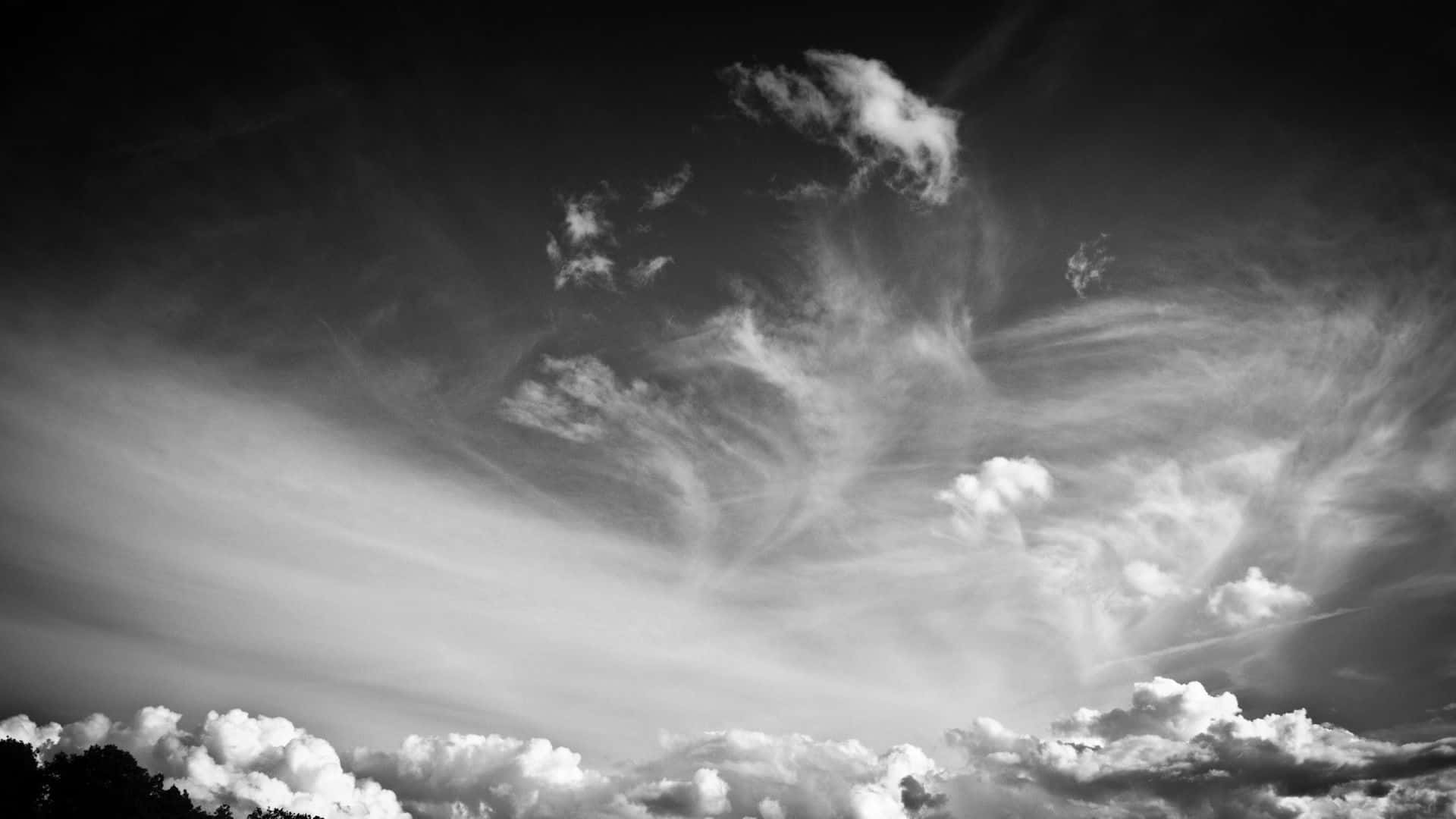 Black And White Cloud, monochrome sky, wispy cirrus clouds, Full HD Desktop Wallpaper