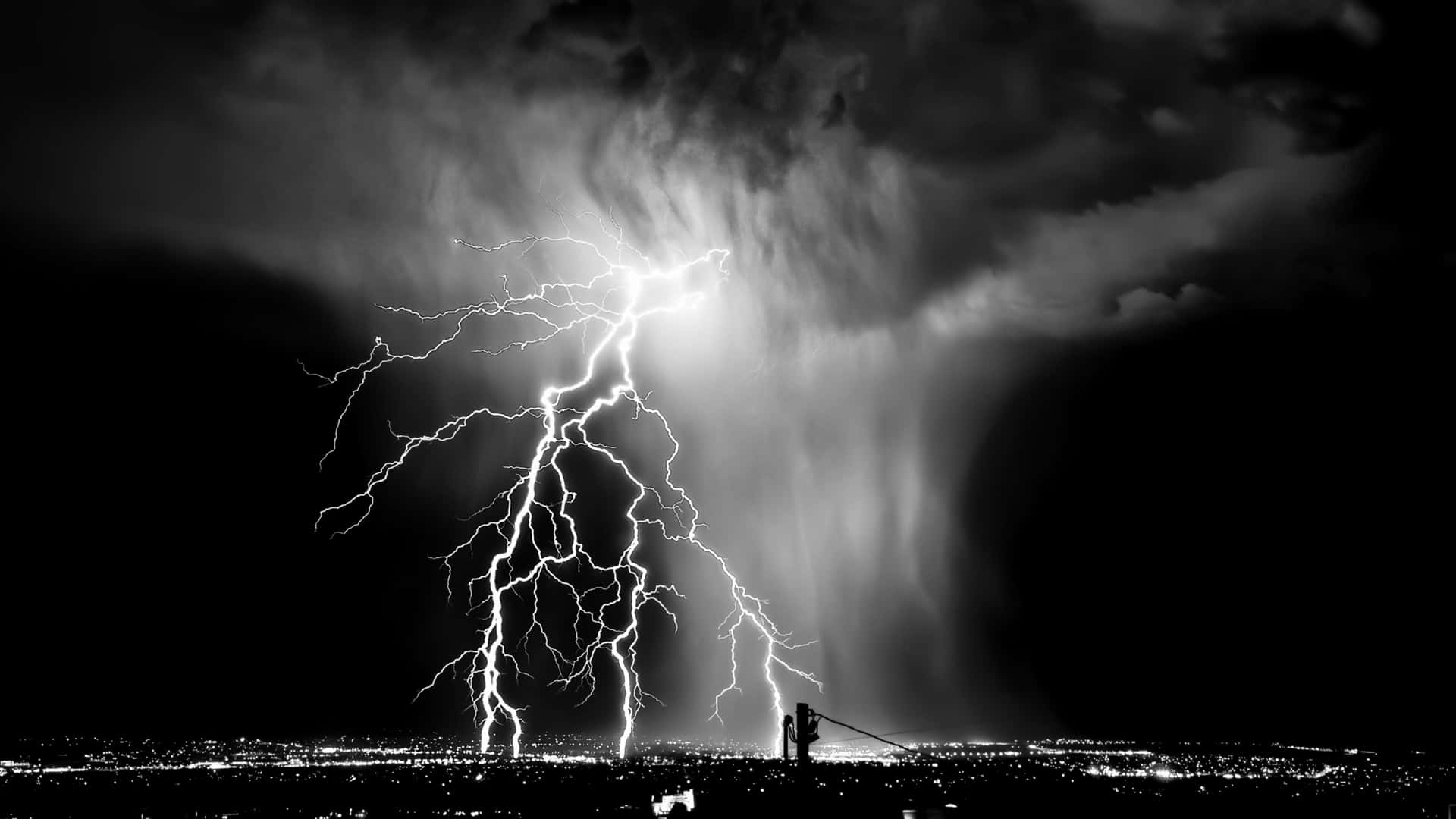 Black And White Cloud, lightning strike, stormy night sky, Full HD Desktop Wallpaper