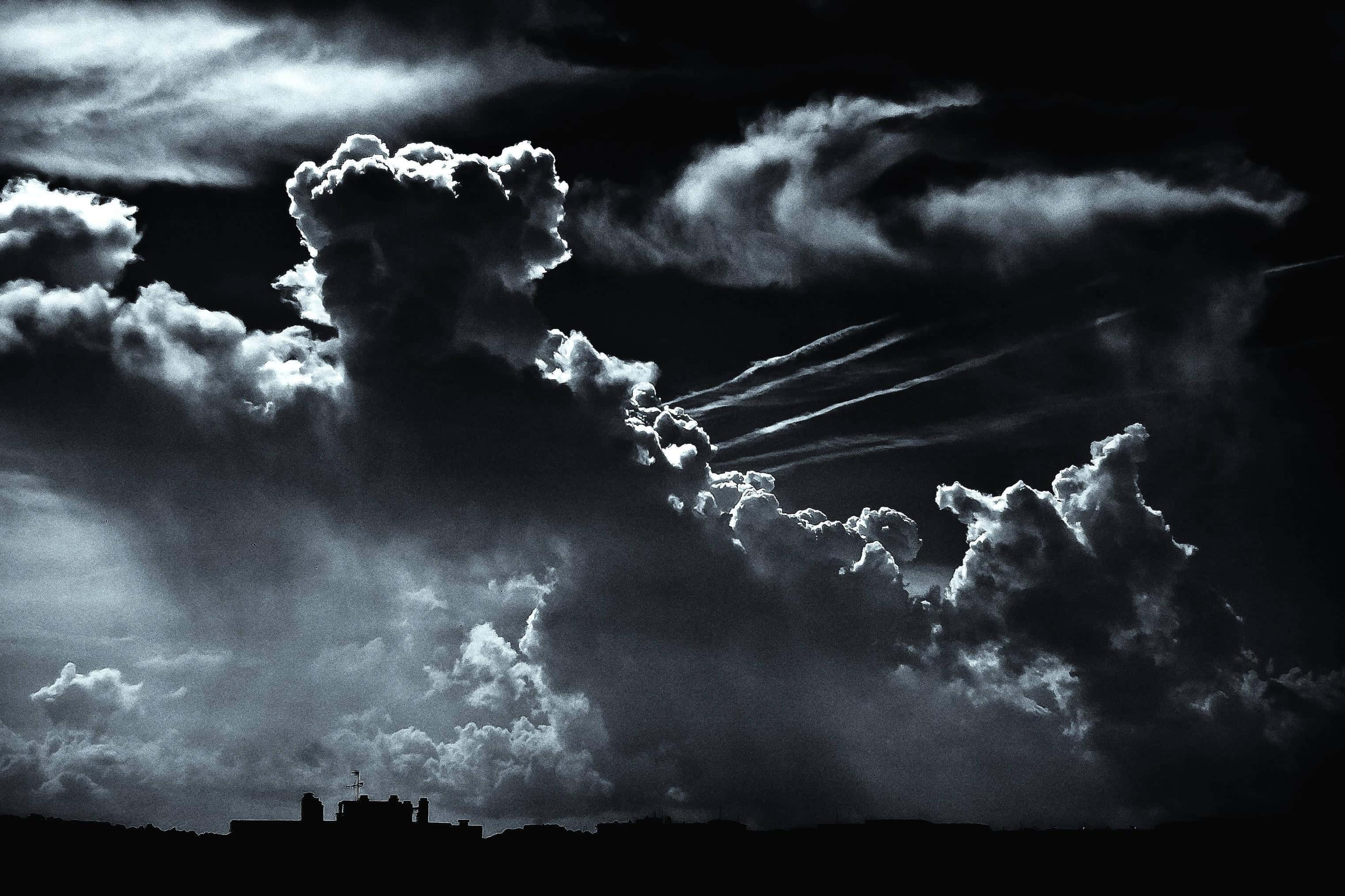 Black And White Cloud, monochrome clouds, sharp highlights, 2K Desktop Wallpaper