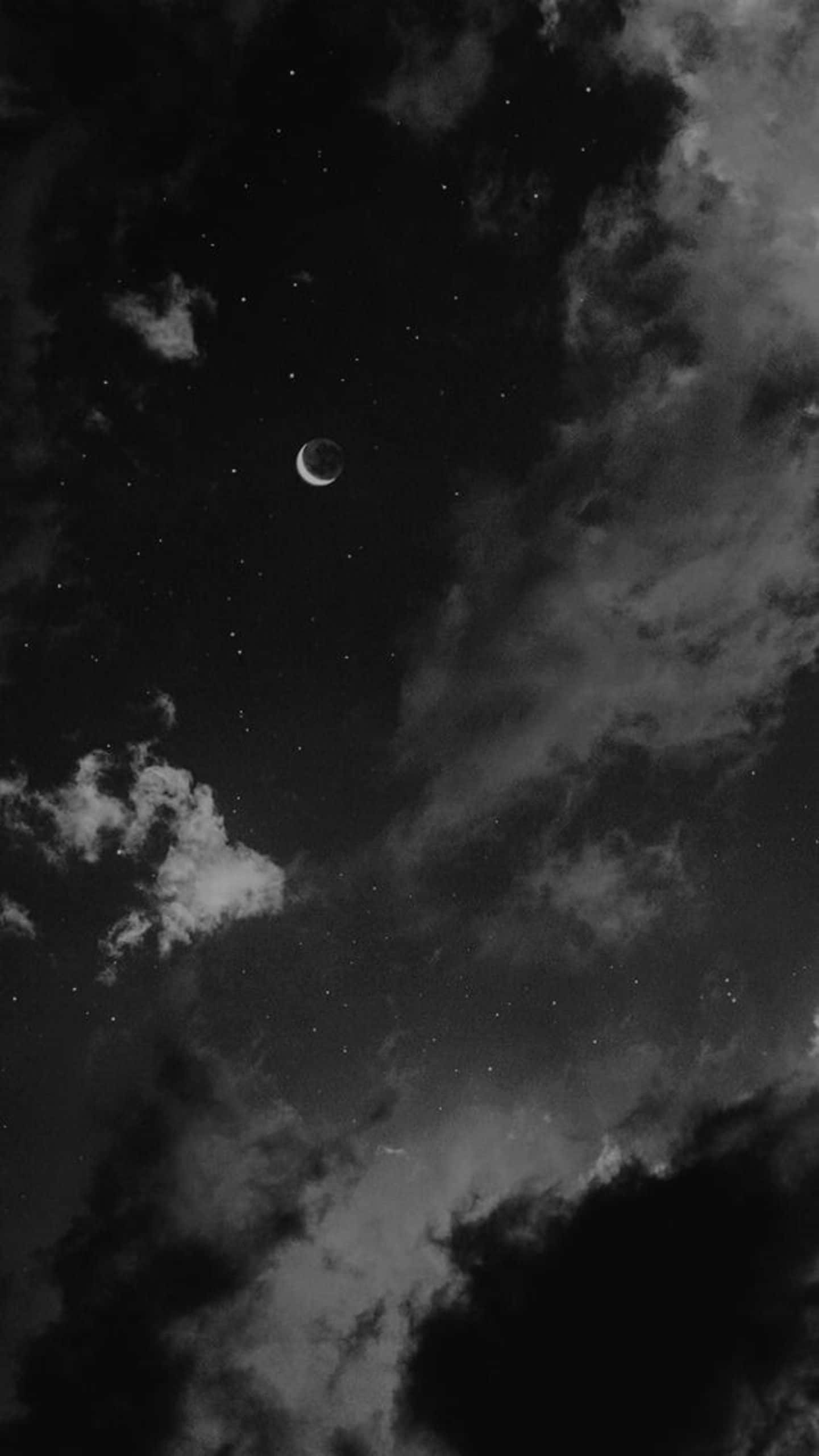 crescent moon, scattered clouds, twinkling stars, 2K Phone Wallpaper