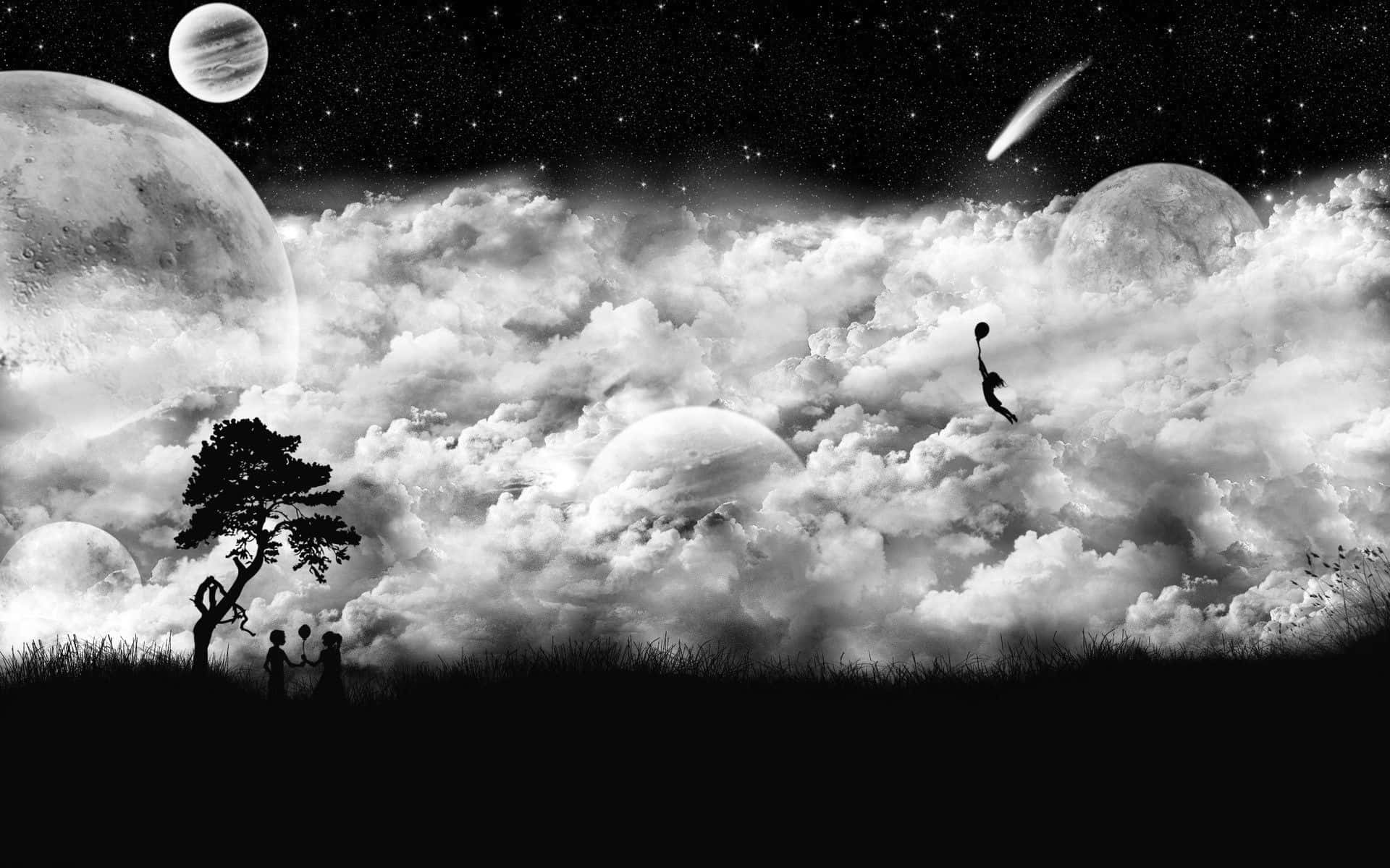 black and white, sky, clouds, Full HD Desktop Wallpaper