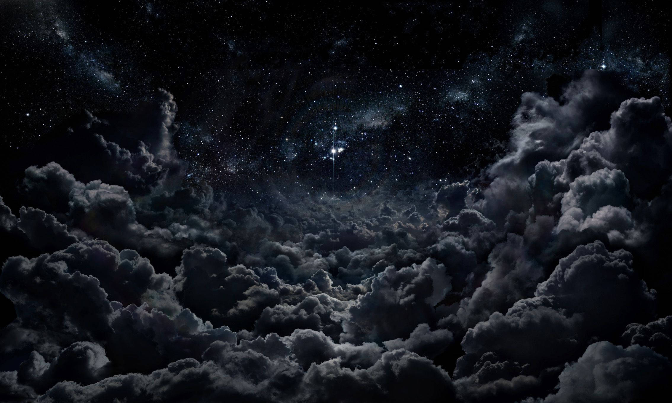 black high resolution clouds, starry night sky, glowing nebulae, Full HD Desktop Wallpaper