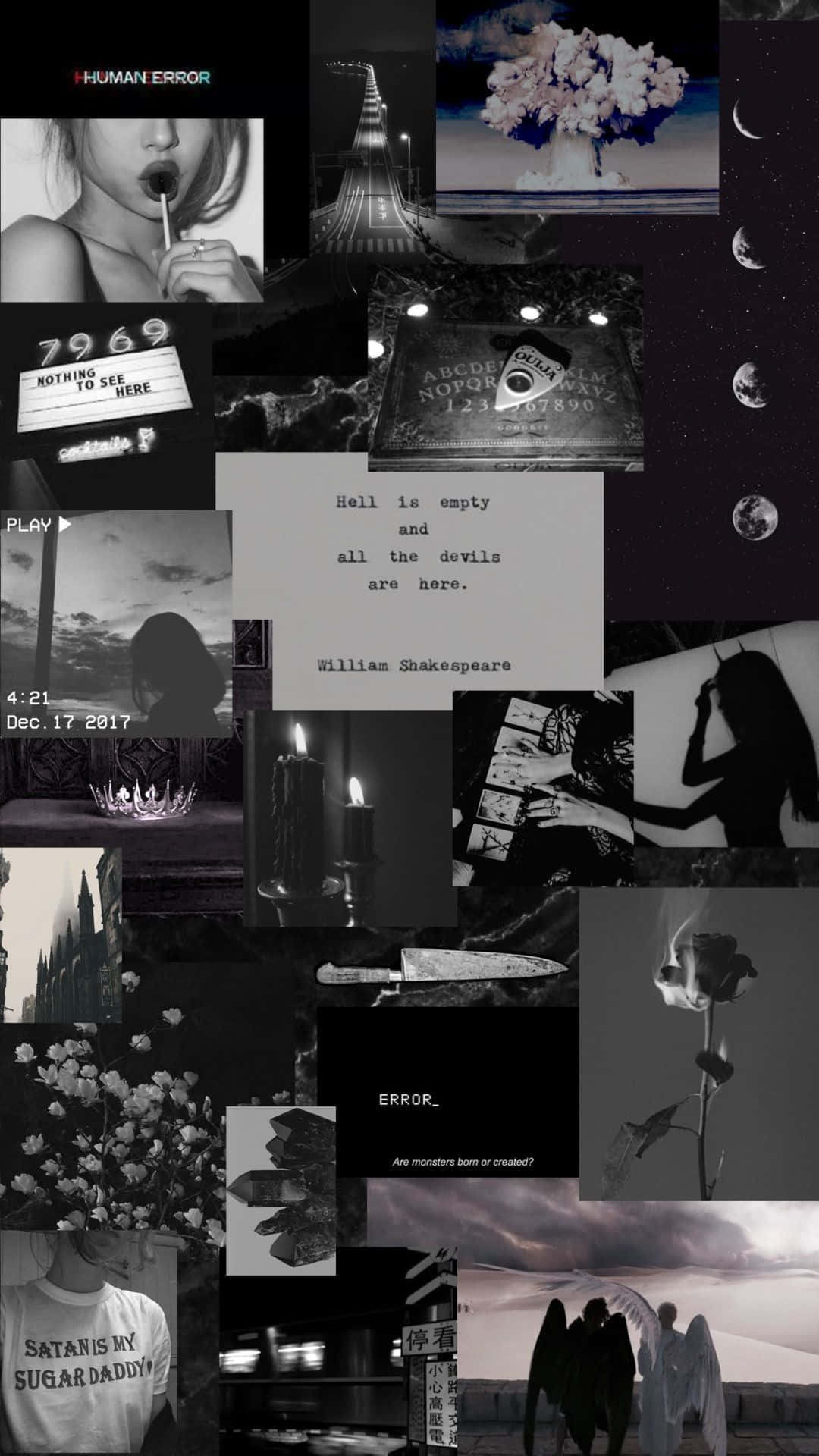 Black And White Collage, occult symbols, eerie silhouettes, Full HD Phone Wallpaper