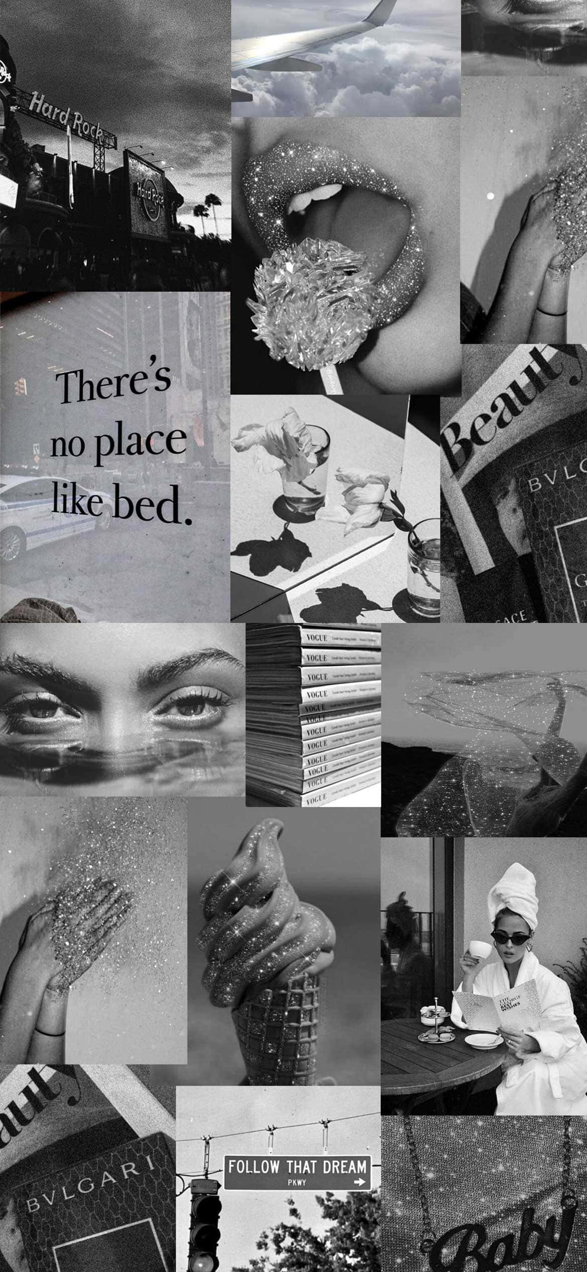 black and white collage, lips glitter, luxury brands, Full HD Phone Wallpaper