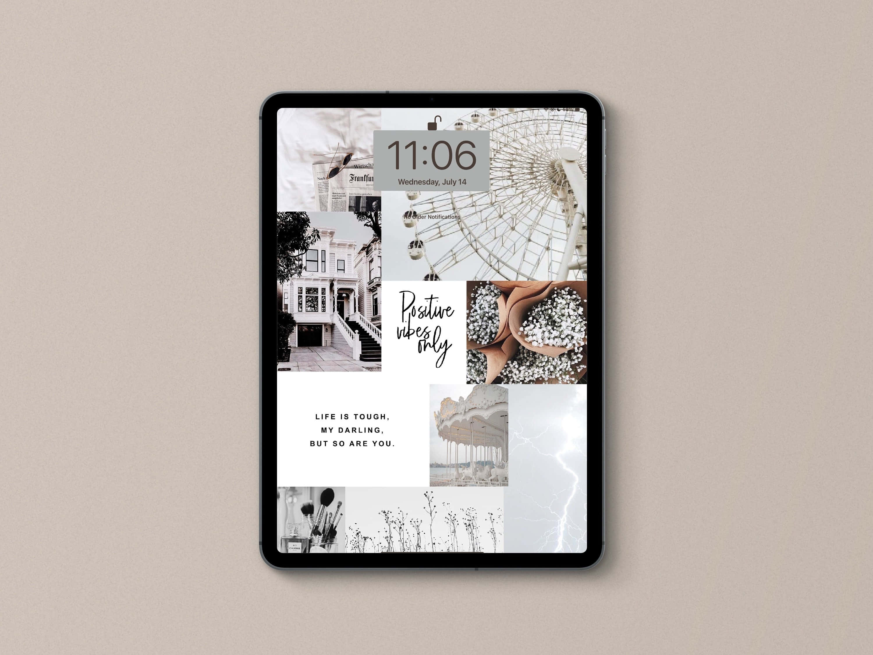 Black And White Collage, Ferris wheel, vintage house, 2K Desktop Wallpaper