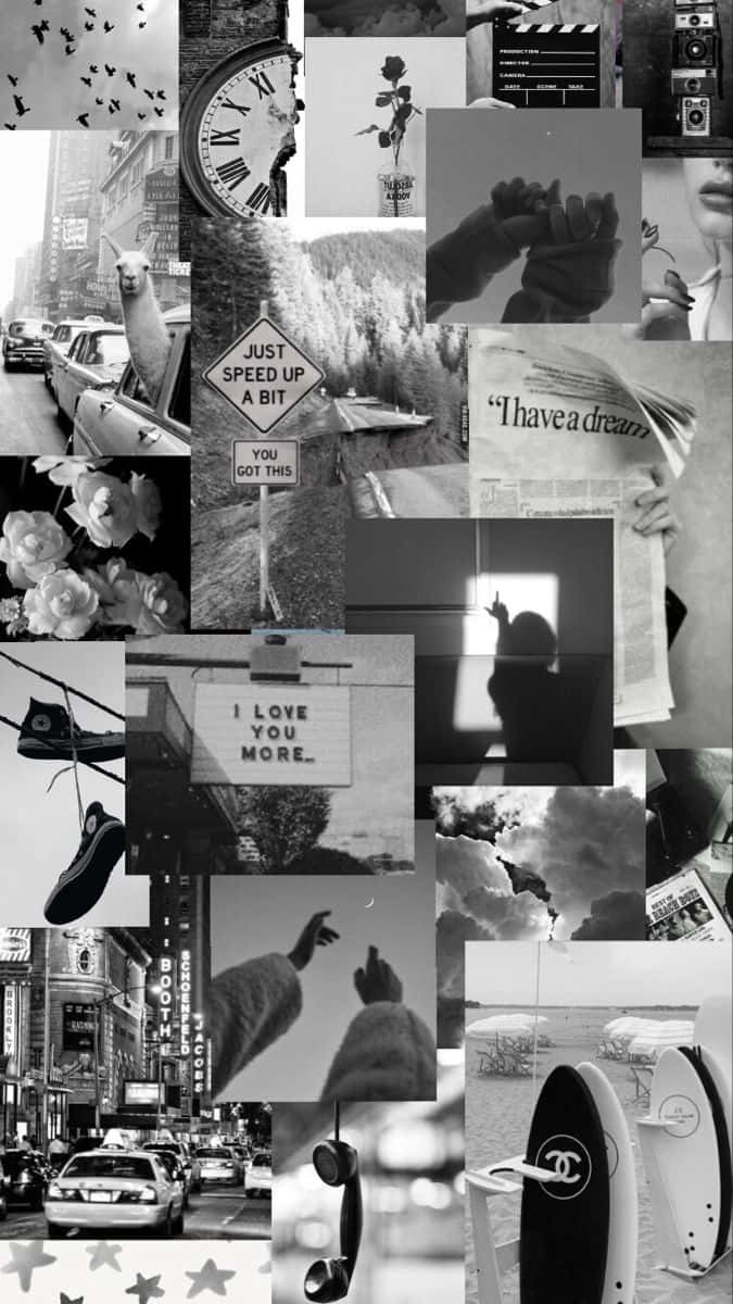 Black And White Collage, urban street scenes, romantic quotes, SD Phone Wallpaper