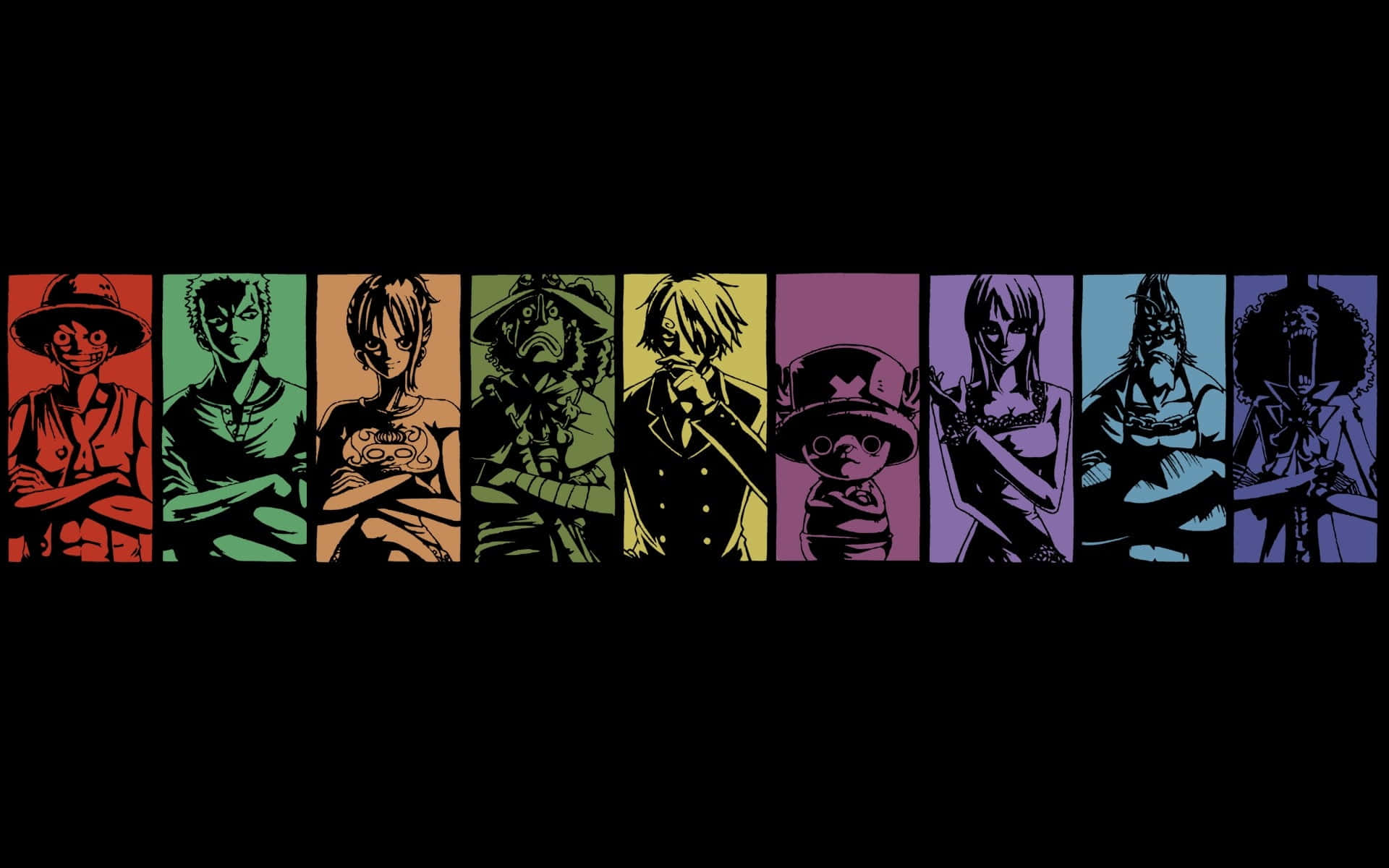 Black And White Collage, anime characters, colorful vertical panels, Full HD Desktop Wallpaper