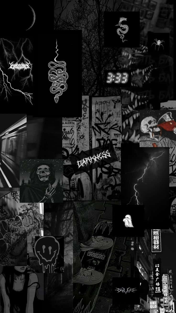 Dark Gothic Collage Aesthetic, gothic symbols, graffiti skulls, HD Phone Wallpaper