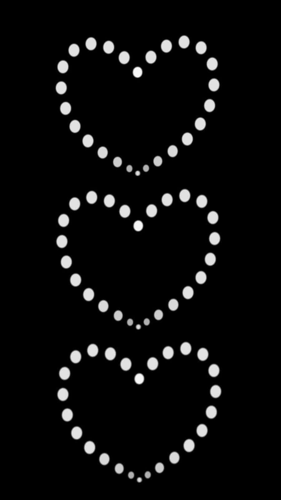 Black And White Dots, glowing white dotted hearts, solid black background, HD Phone Wallpaper