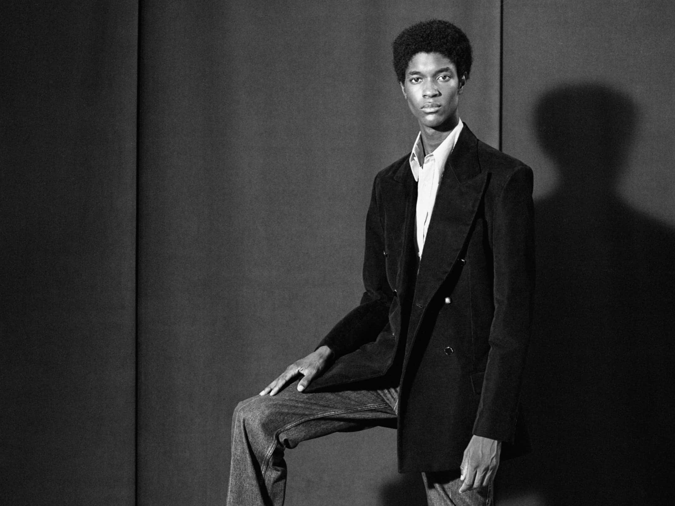 black and white fashion, dark blazer, jeans, Full HD Desktop Wallpaper
