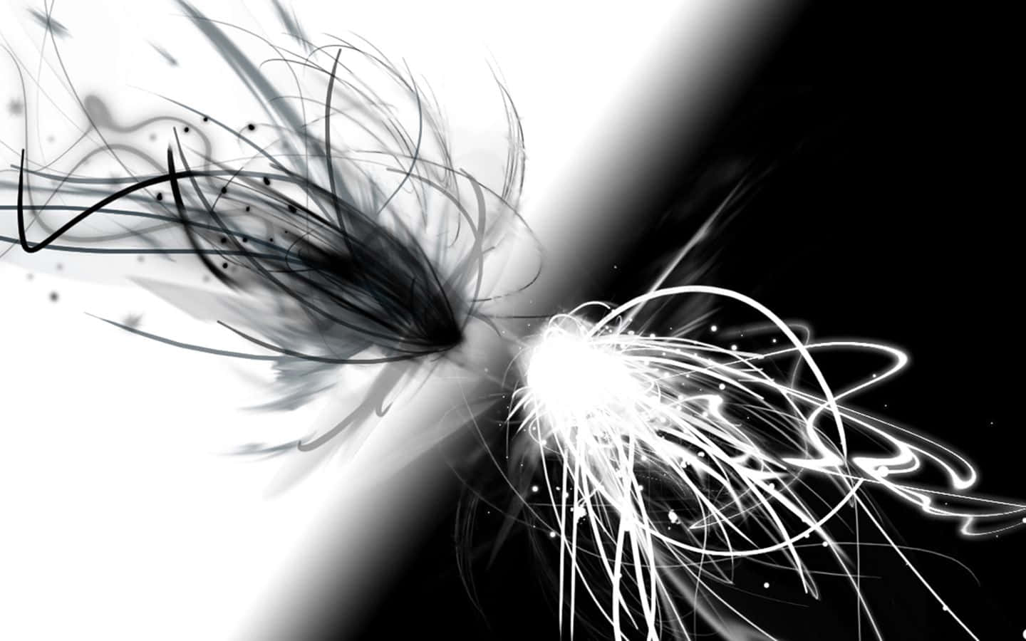 black and white, abstract swirls, bright central point, HD Desktop Wallpaper