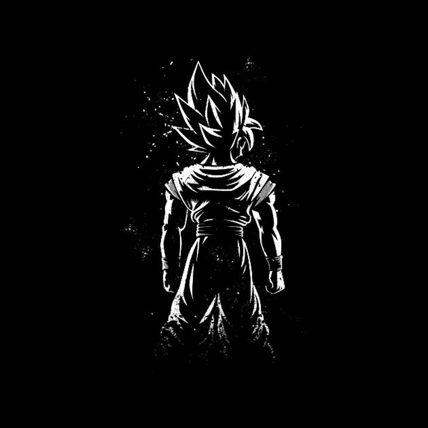 spiky-haired anime warrior, stark white silhouette, black background, HD Desktop Wallpaper