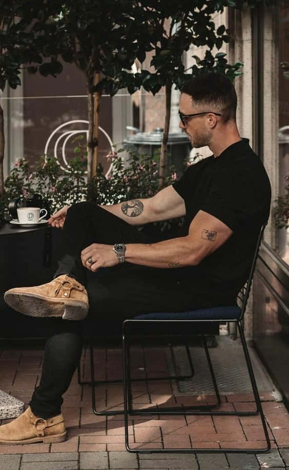 black clothing, man with tattoos, sunglasses, SD Phone Wallpaper