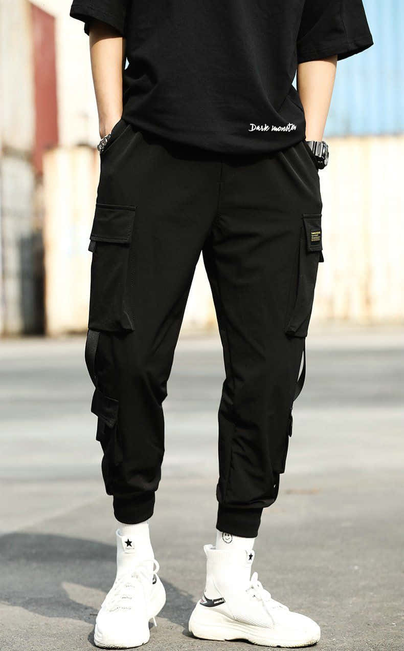black cargo pants, white sneakers, urban backdrop, SD Phone Wallpaper