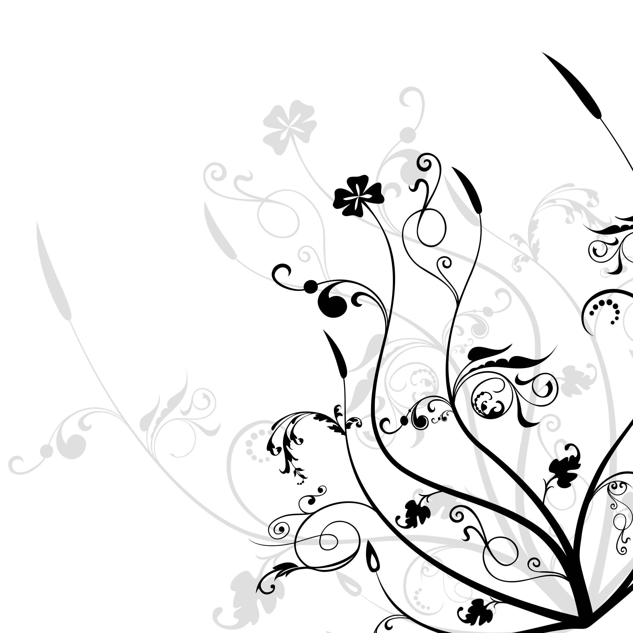 Black And White Flower, 2D Artwork, floral swirls, Full HD Desktop Wallpaper