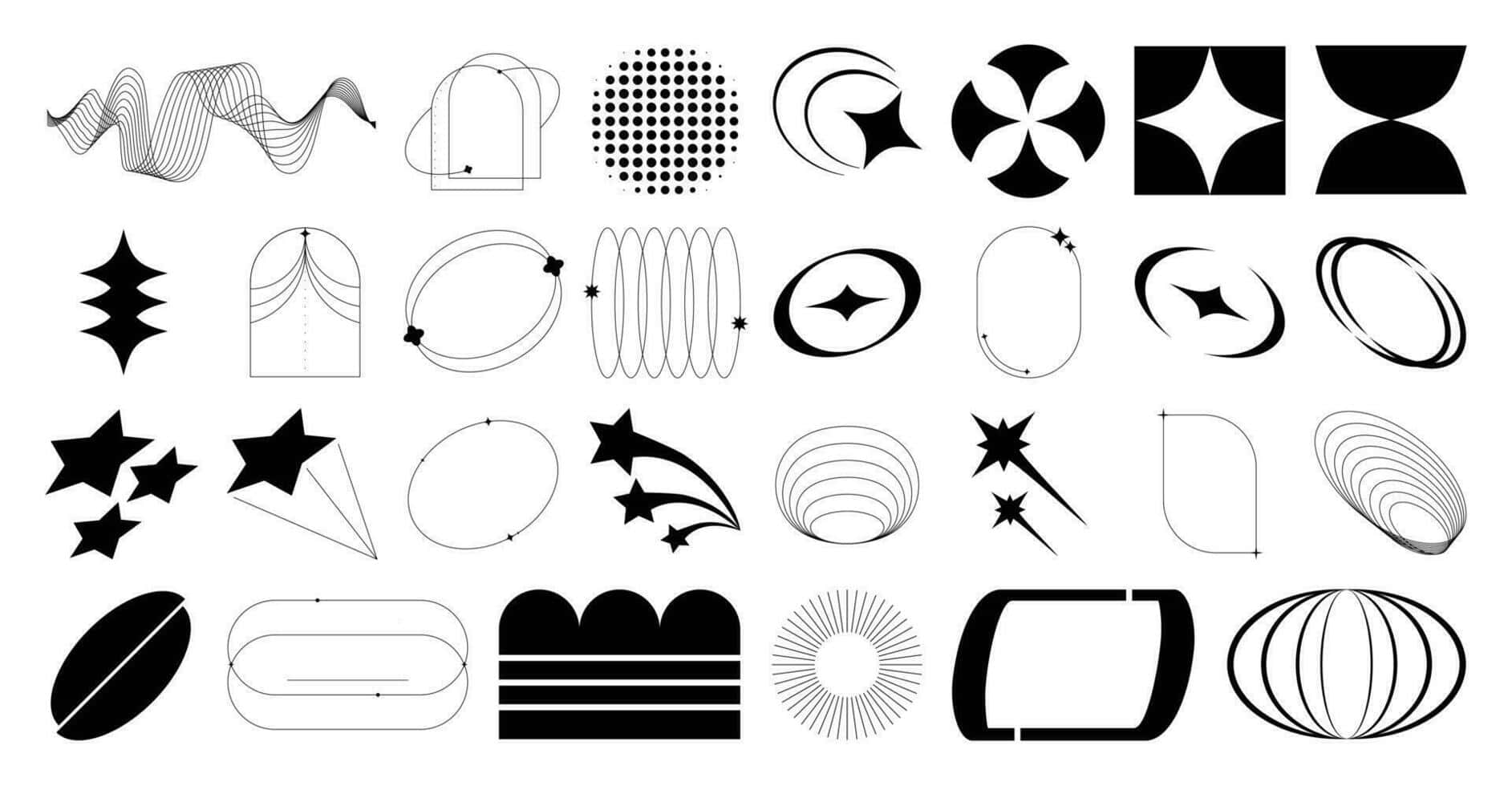 black and white geometric shapes, stars, swirls, HD Desktop Wallpaper