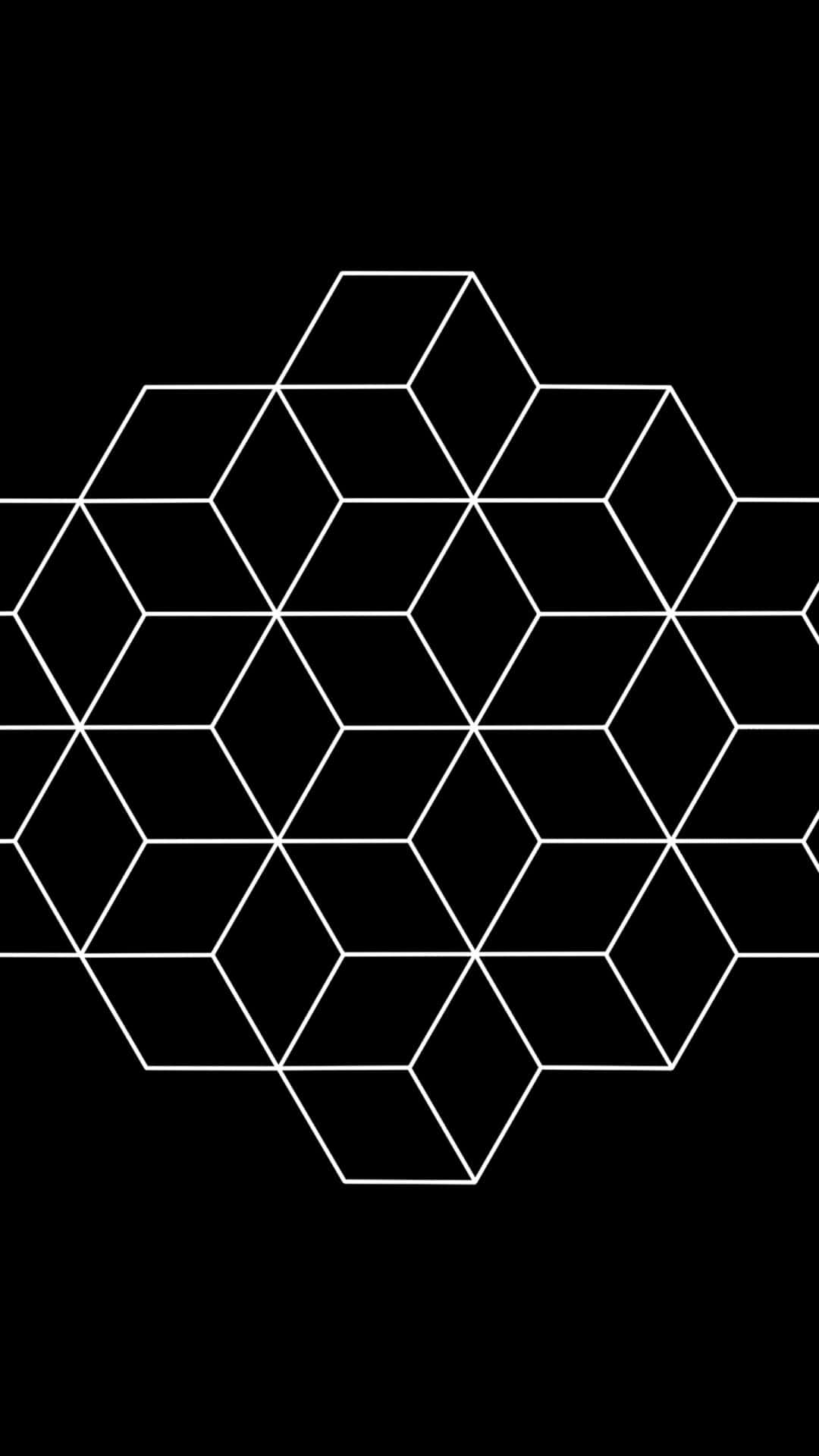 black and white geometric, white lines, interconnected cubes, Full HD Phone Wallpaper