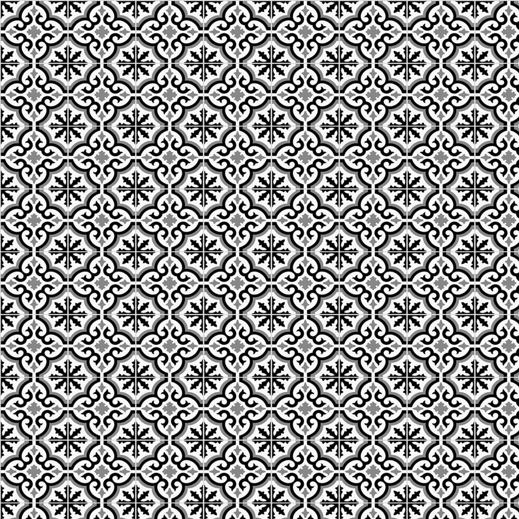 black and white geometric, repeating tile pattern, ornate floral motifs, Full HD Desktop Wallpaper