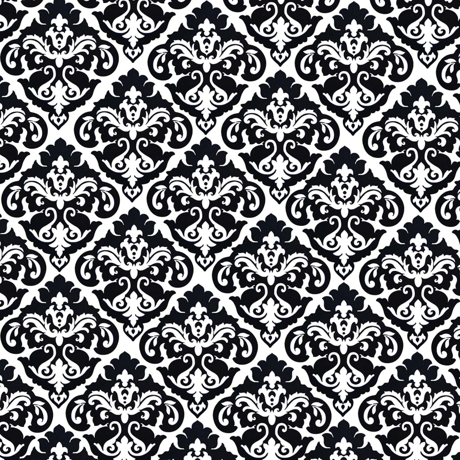 black and white damask pattern, intricate swirling floral motifs, seamlessly repeating, HD Desktop Wallpaper