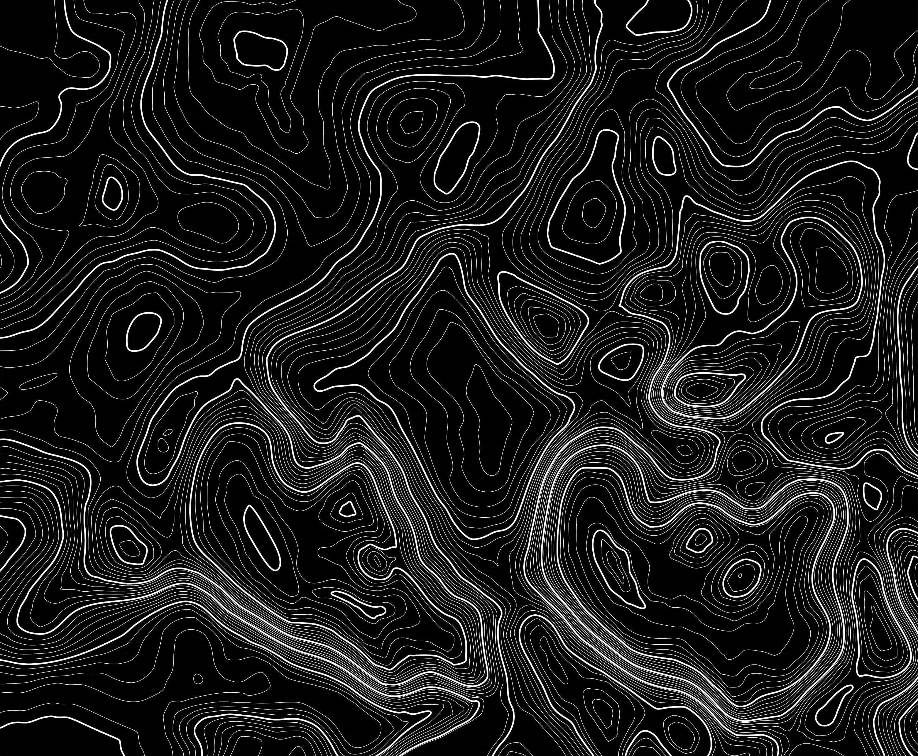 abstract black and white topographic map pattern, flowing contour lines, hypnotic geometric texture, 2K Desktop Wallpaper