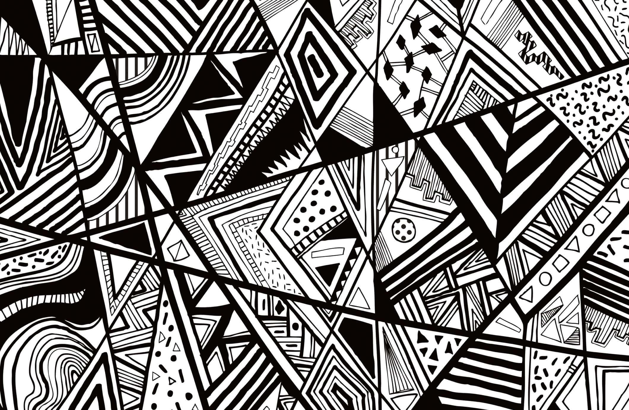 black and white abstract, sharp geometric shapes, intricate line work, Full HD Desktop Wallpaper