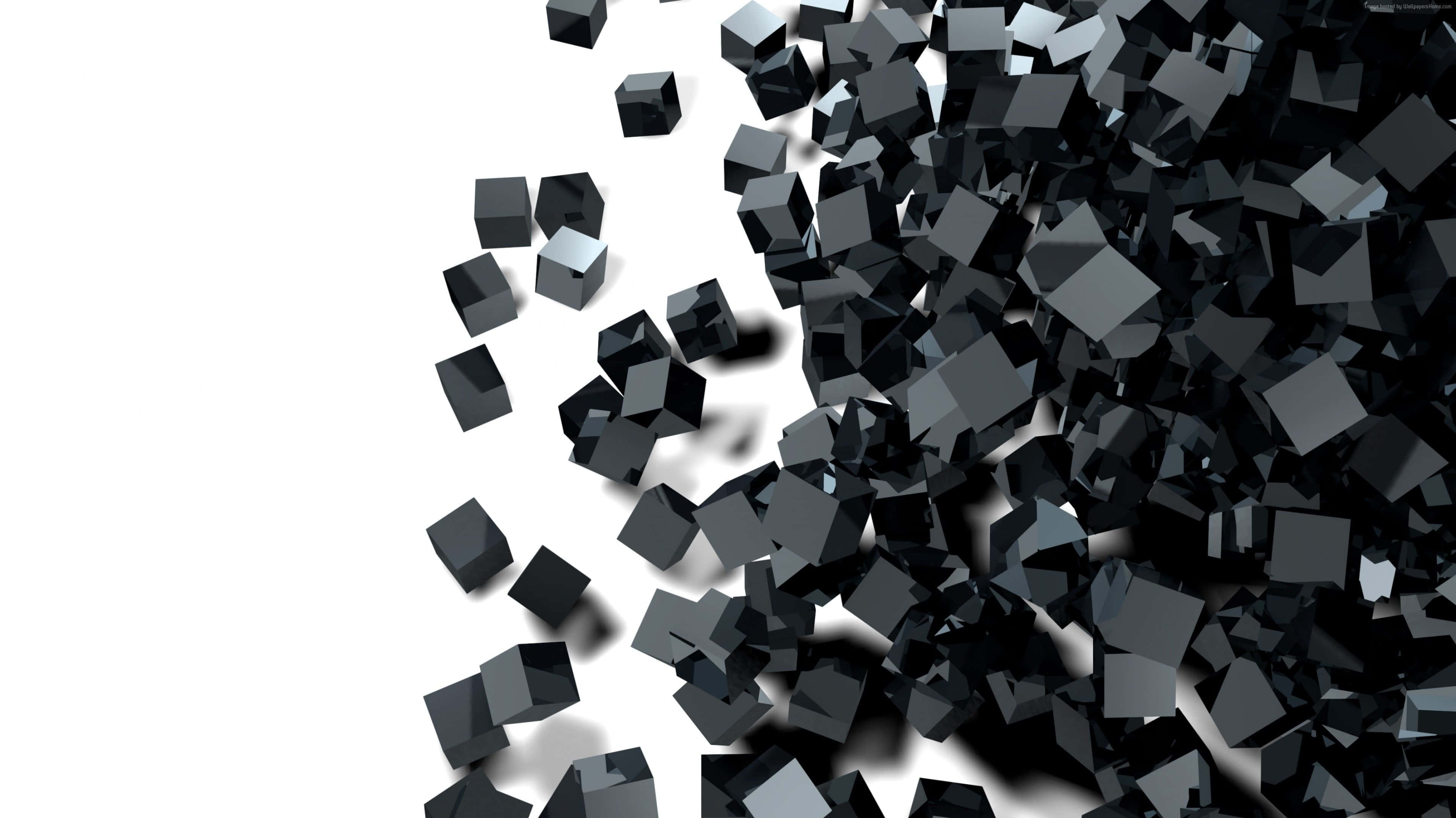 Black And White Abstract Cubes, glossy black cubes, stark white background, 4K Desktop Wallpaper