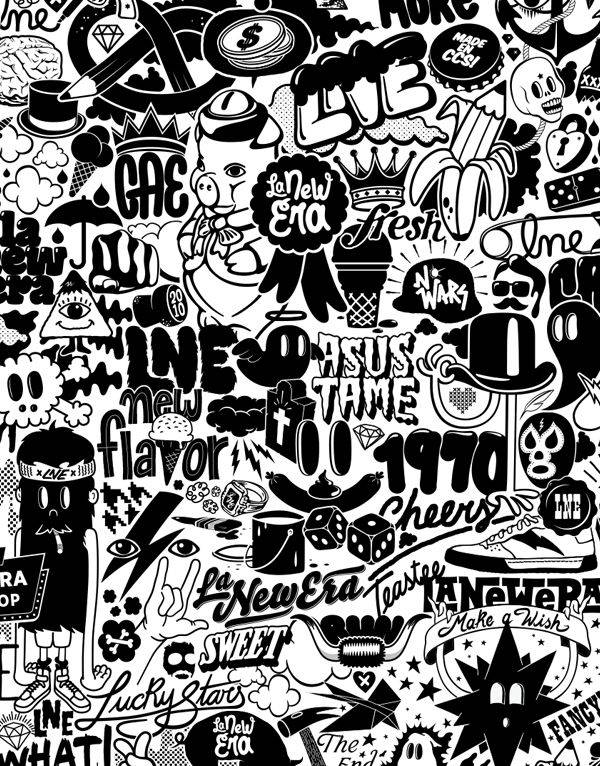 black and white graffiti era, vintage street art stickers, sneakers, SD Phone Wallpaper