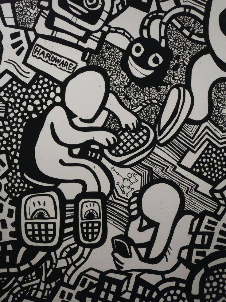 black and white graffiti, abstract illustration, stylized figures, SD Phone Wallpaper