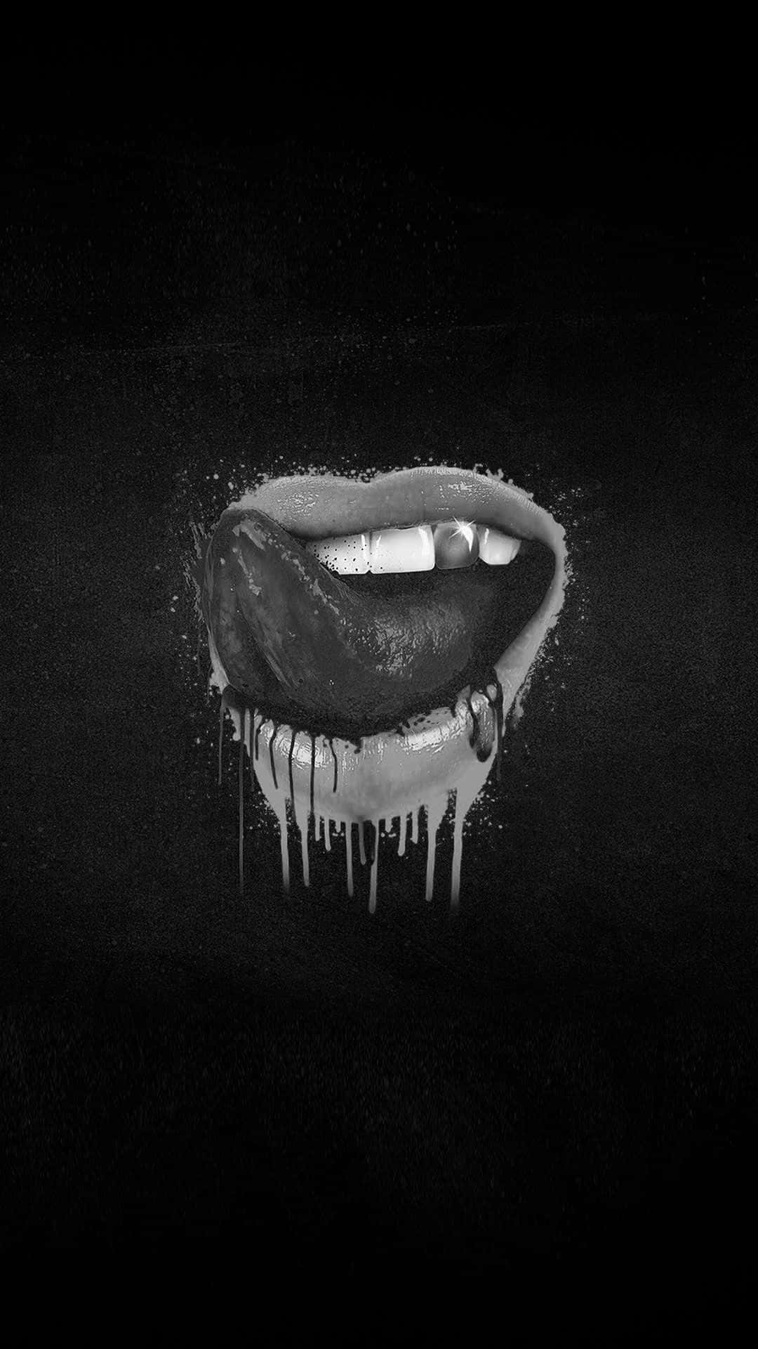 Black And White Graffiti, lips, dark liquid, Full HD Phone Wallpaper