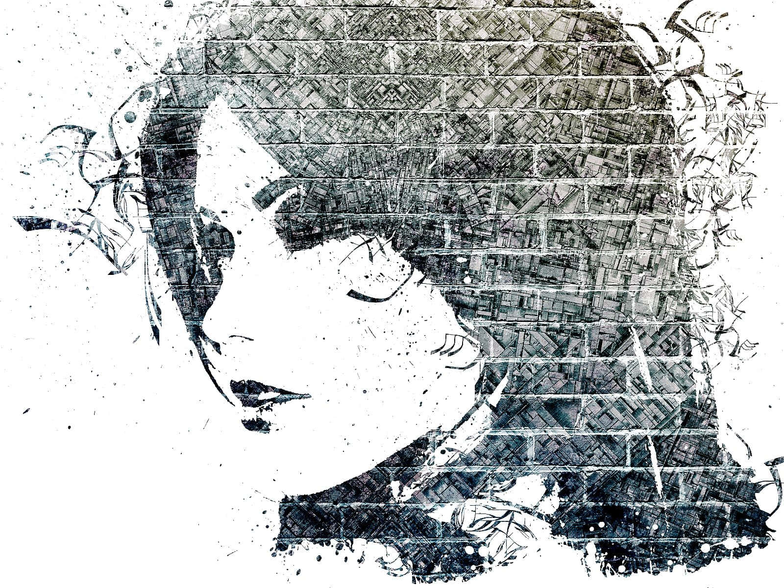 Black And White Graffiti, woman's face, textured brushstrokes, HD Desktop Wallpaper