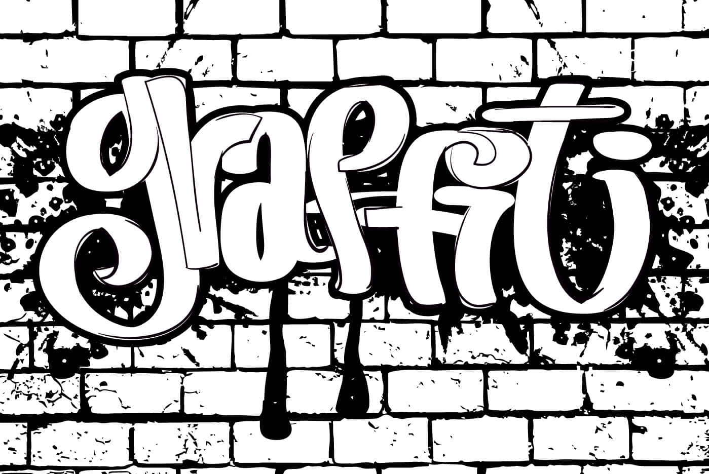 Graffiti, textured brick wall, black and white graffiti, HD Desktop Wallpaper