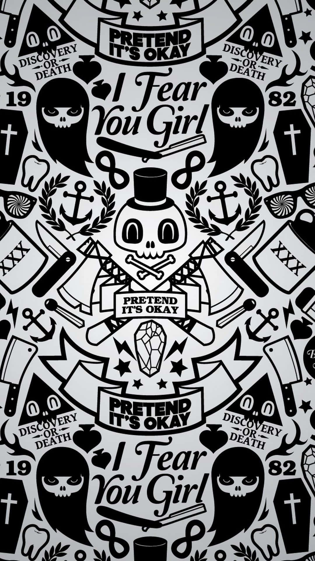 black and white graffiti, tattoo-style, skulls, Full HD Phone Wallpaper