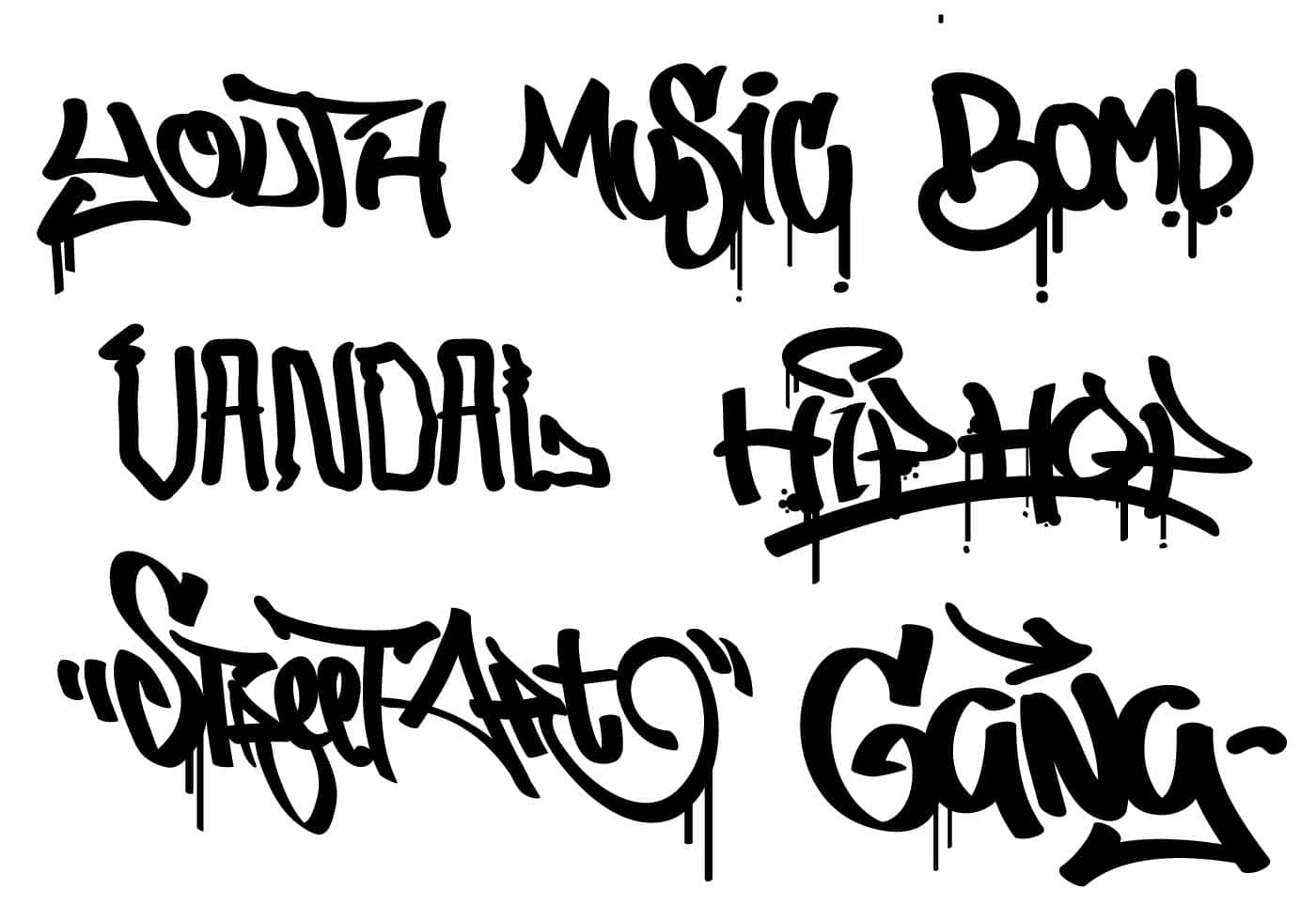 black graffiti-style lettering, youth music bomb vandalism hip hop street art gang, stark white background, HD Desktop Wallpaper
