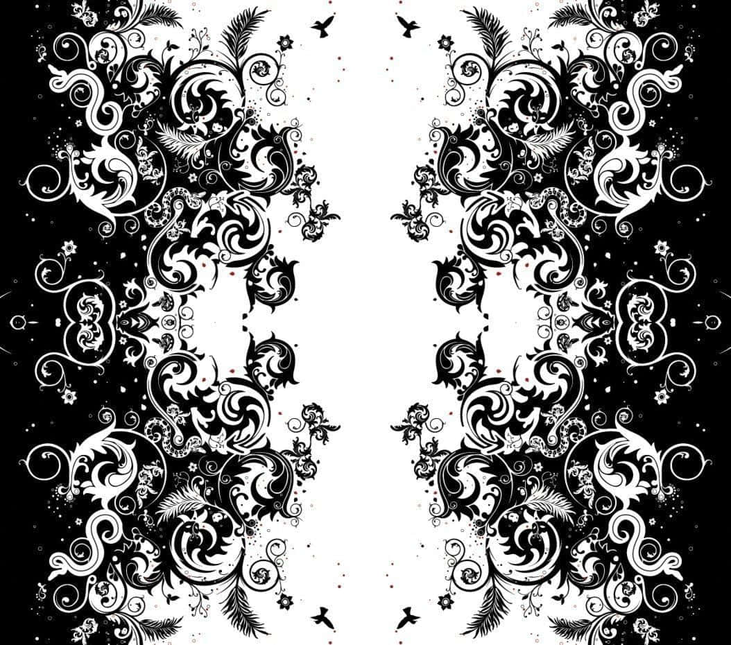 black and white graffiti, symmetrical black and white ornamental pattern, swirling vines, SD Desktop Wallpaper