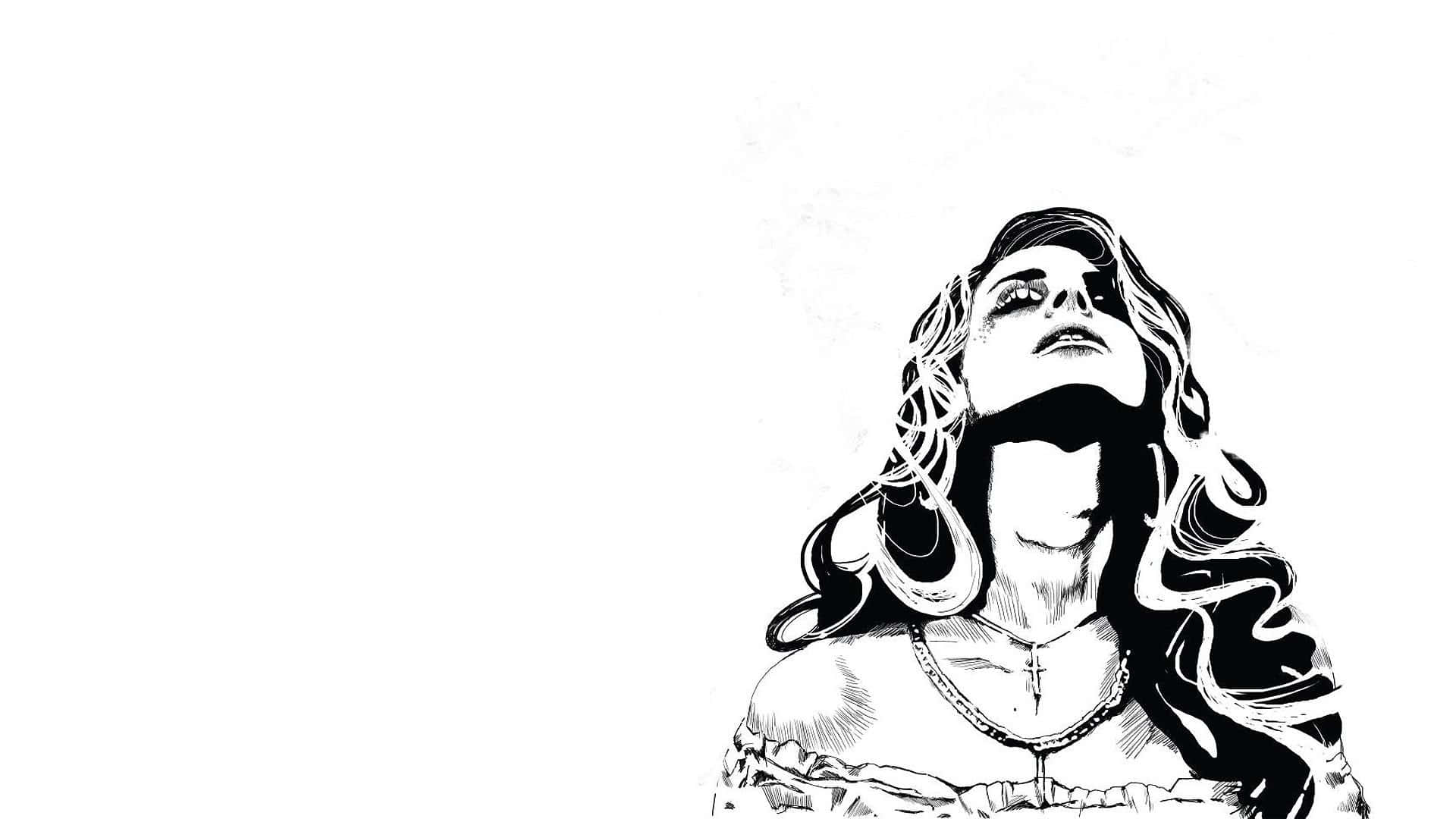 black and white graffiti, woman with flowing hair, stark white background, Full HD Desktop Wallpaper
