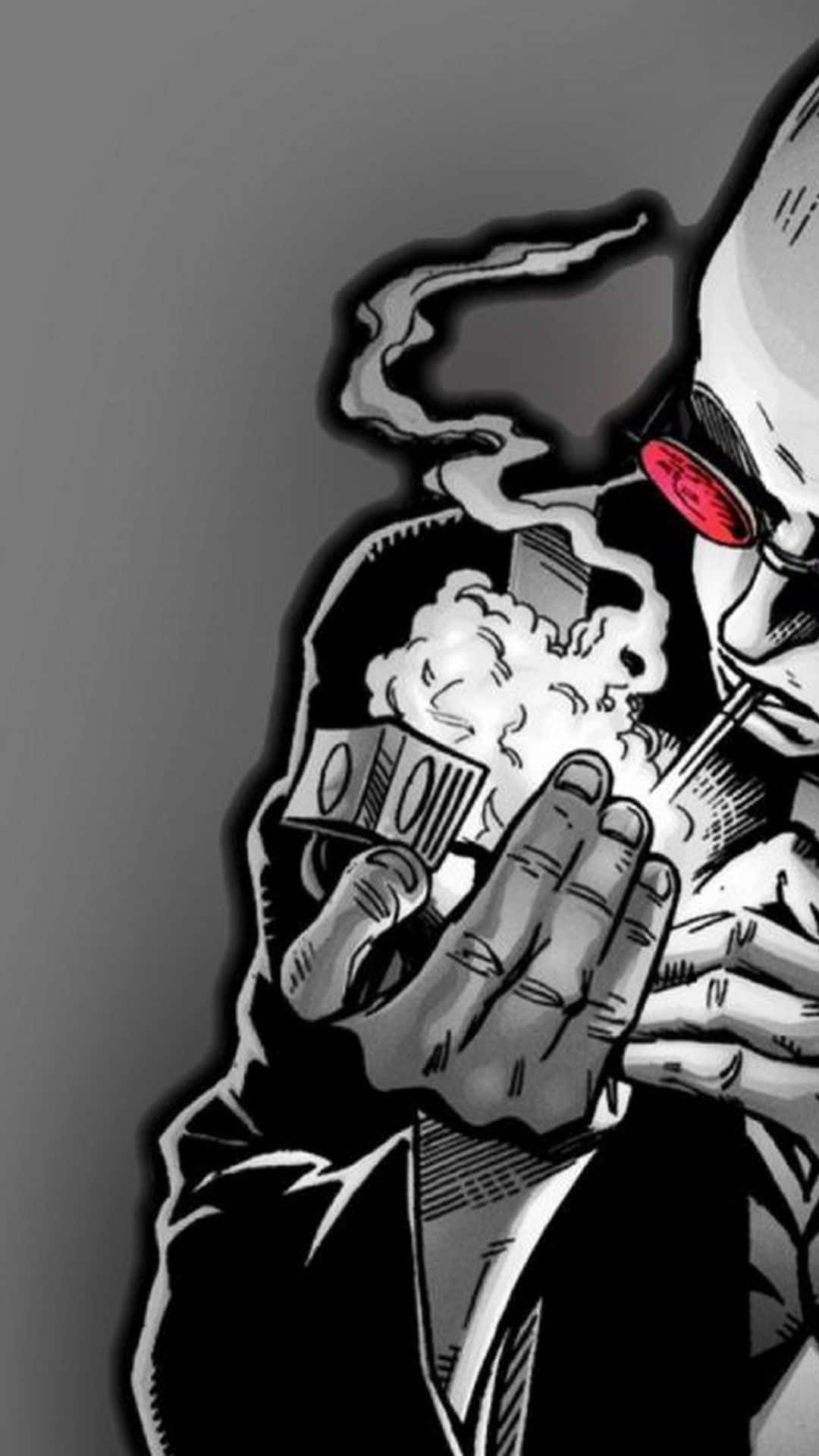 black and white graffiti, red eyes, cigarette, Full HD Phone Wallpaper