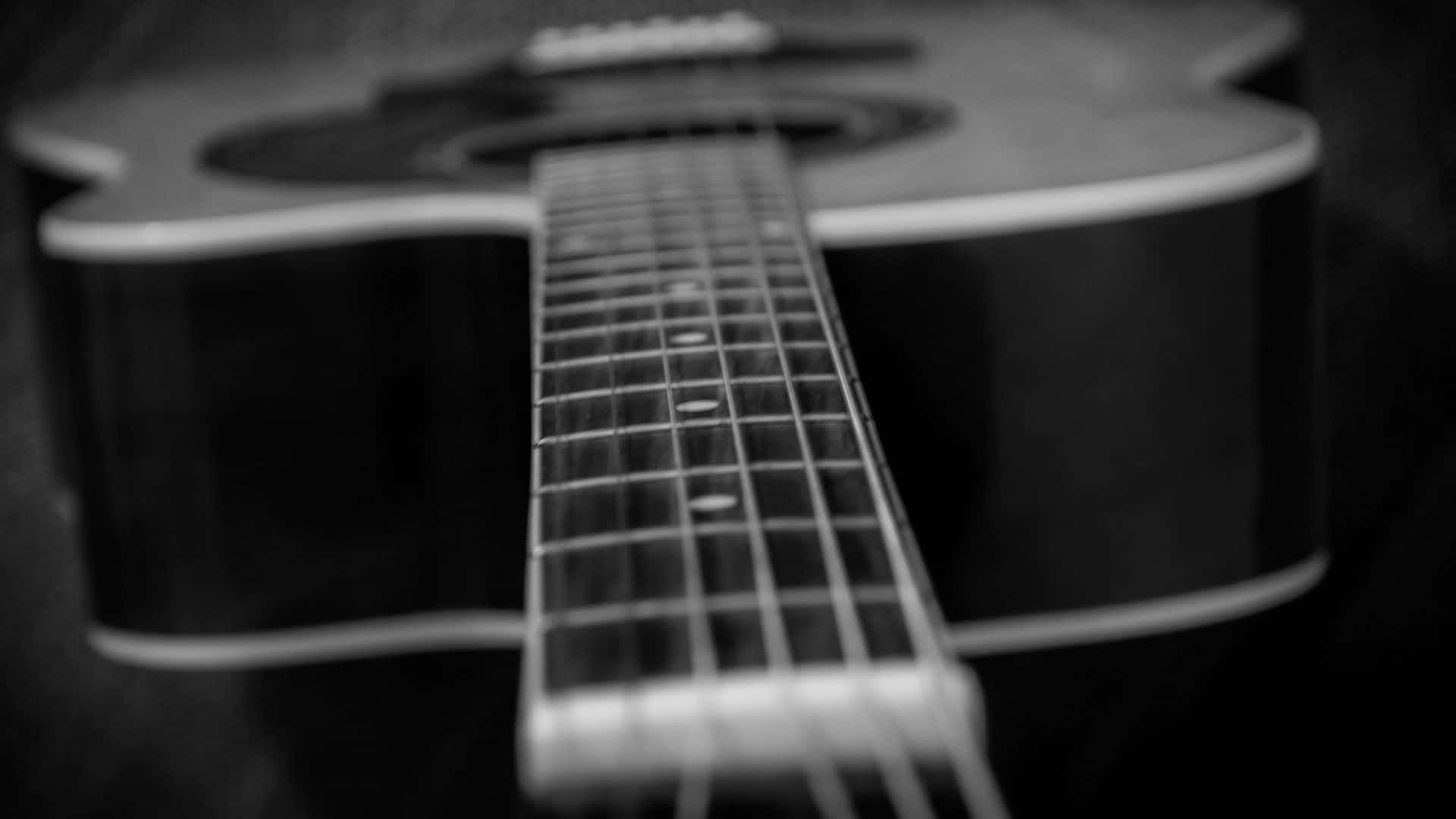 black and white guitar, acoustic guitar, fretboard, Full HD Desktop Wallpaper