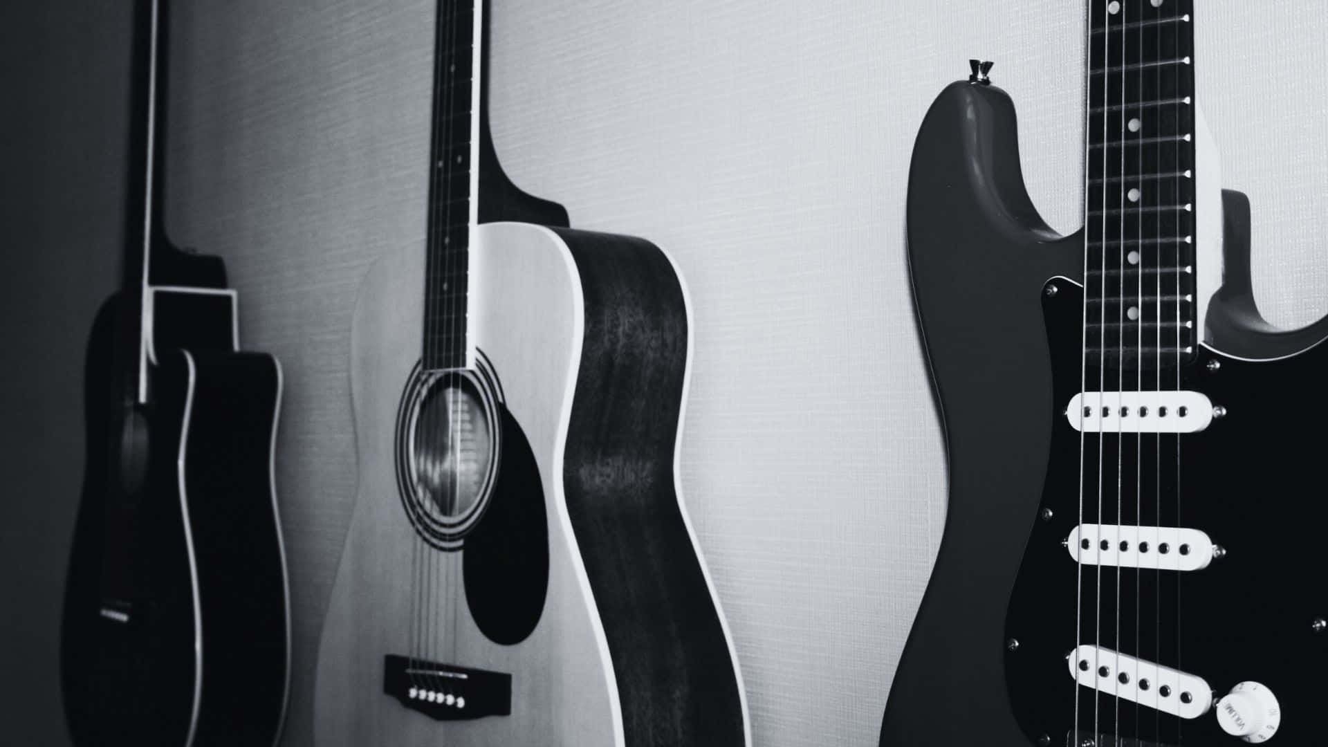 black and white guitar, acoustic guitar, electric guitar, Full HD Desktop Wallpaper
