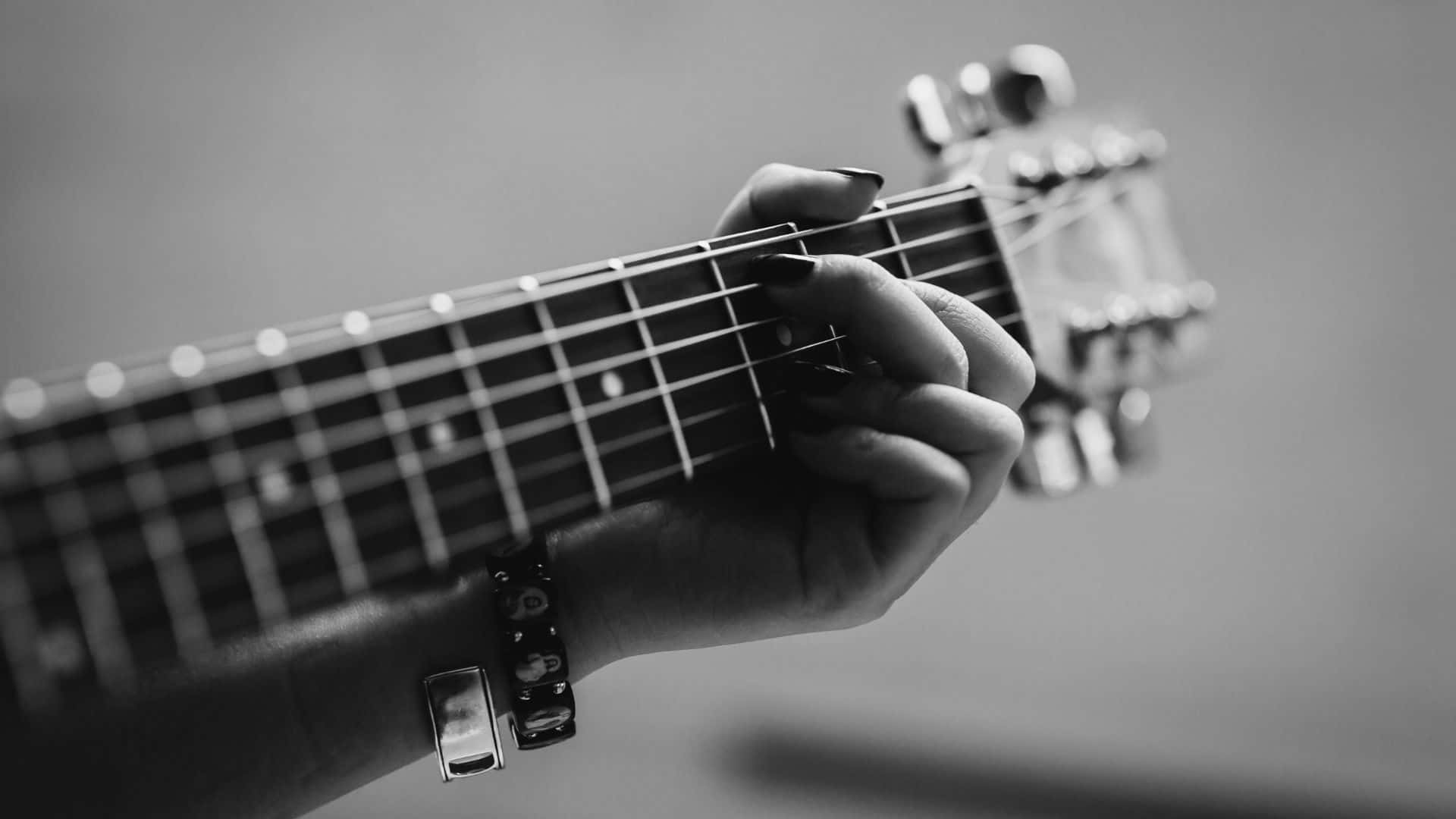 Black And White Guitar, guitar neck, dark nail polish, Full HD Desktop Wallpaper