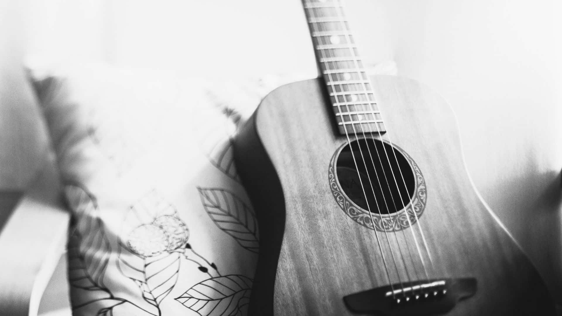Black and White Guitar, acoustic guitar, monochrome, Full HD Desktop Wallpaper