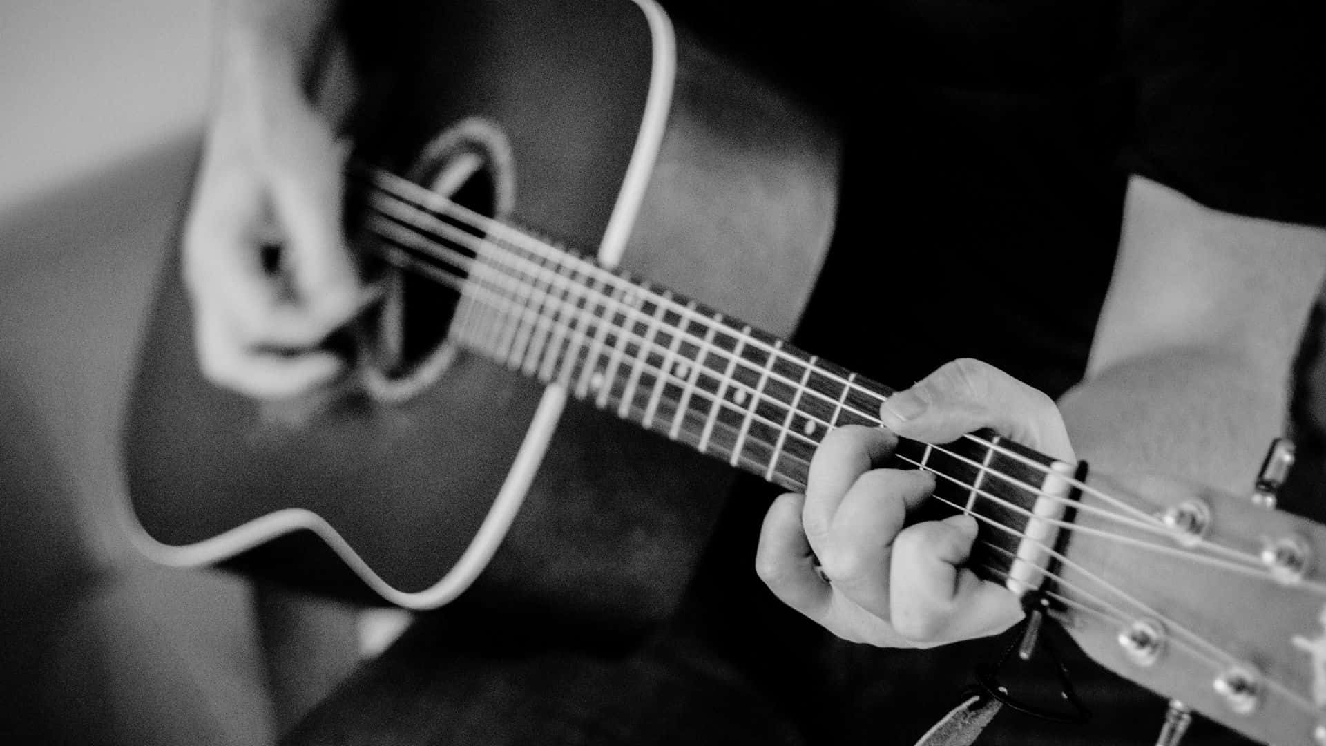 black and white guitar, acoustic guitar, fretboard, Full HD Desktop Wallpaper