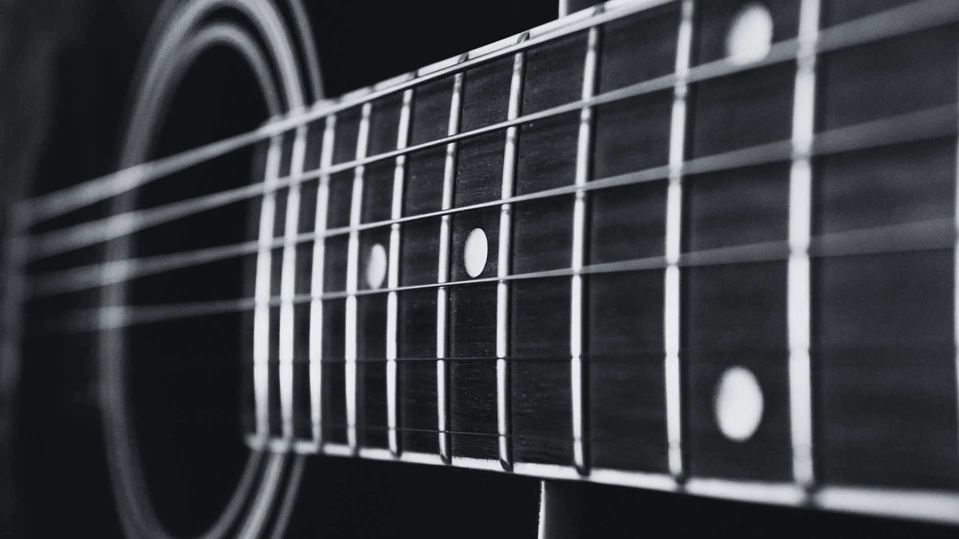 black and white guitar, acoustic guitar, fretboard, Full HD Desktop Wallpaper