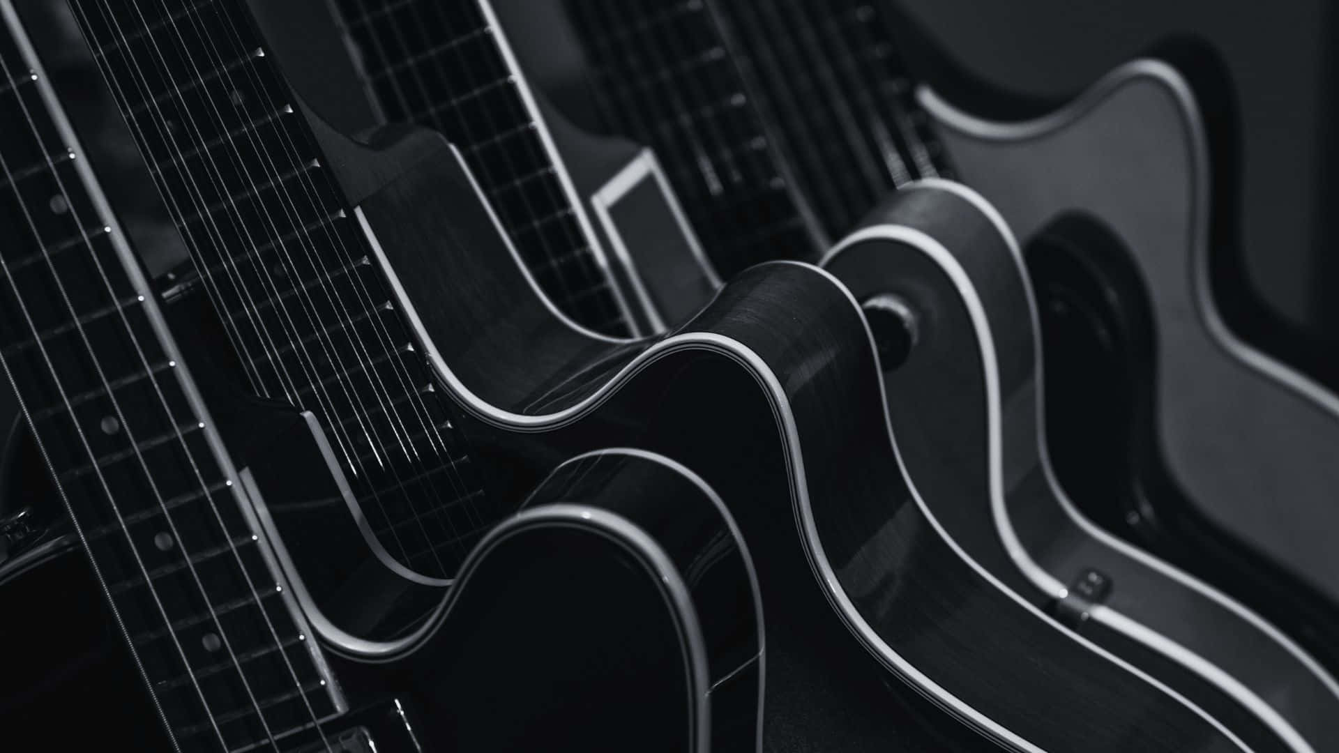 black archtop guitar, white binding, monochrome, Full HD Desktop Wallpaper