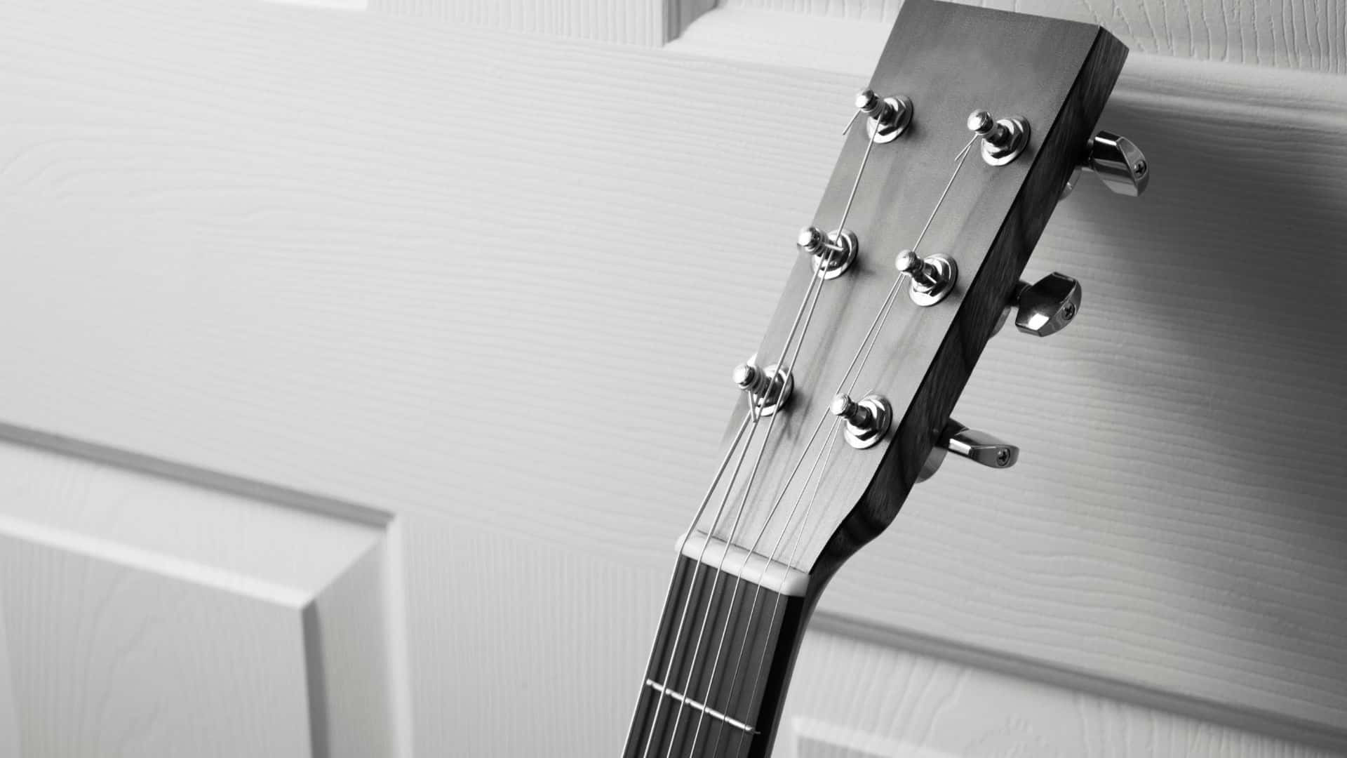 black and white guitar, guitar headstock, tuning pegs, Full HD Desktop Wallpaper