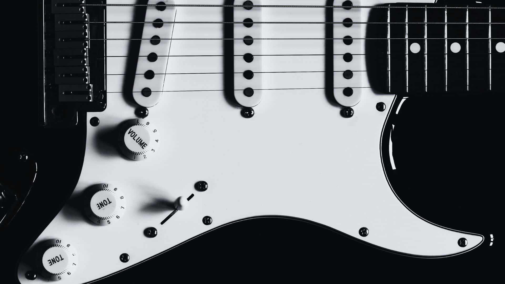 black and white guitar, white electric guitar, control knobs, Full HD Desktop Wallpaper