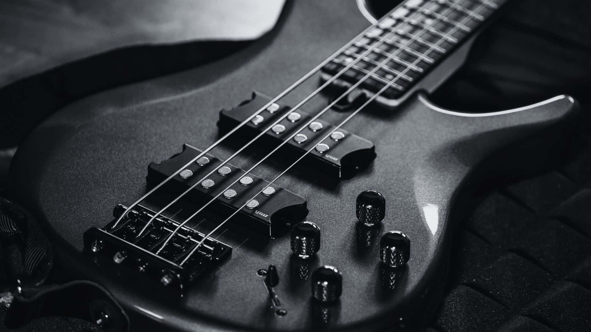black and white guitar, bass guitar, strings, Full HD Desktop Wallpaper