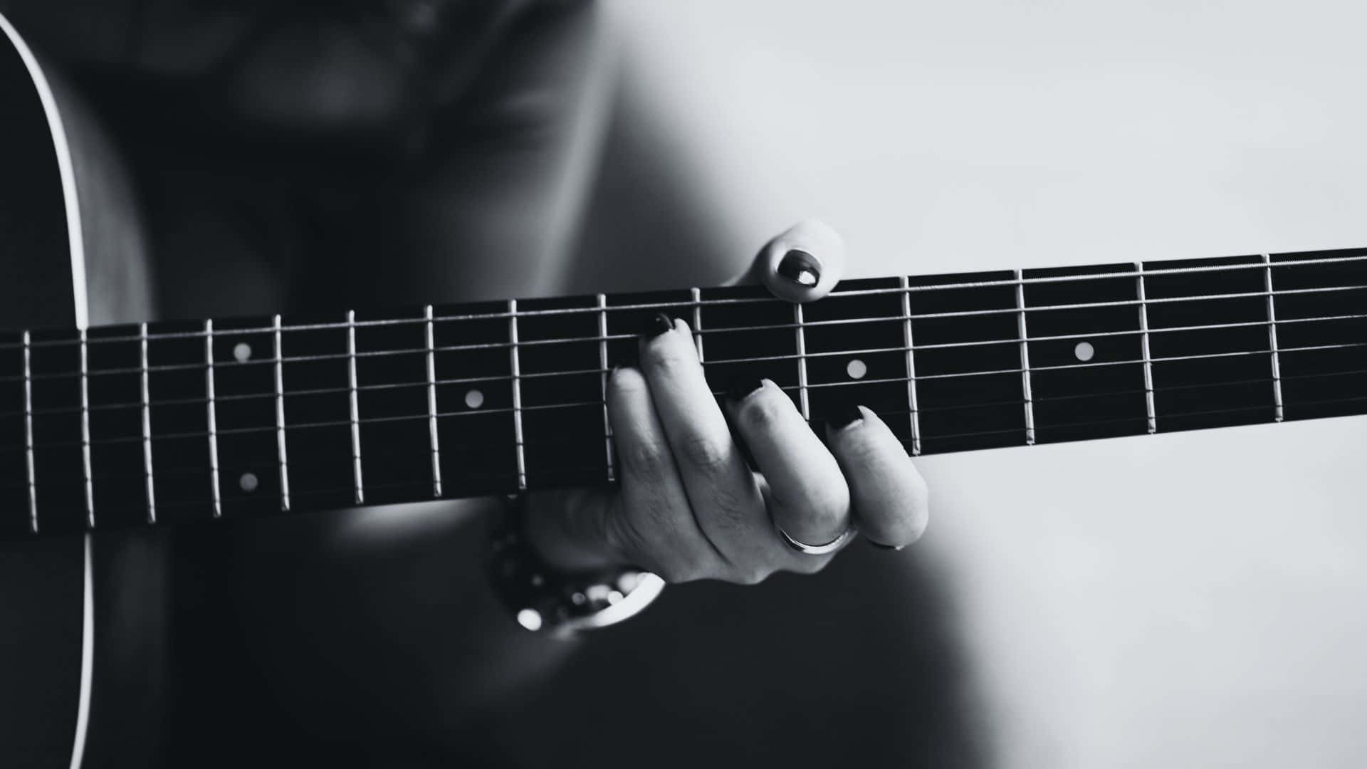 black and white guitar, acoustic guitar, fretboard, Full HD Desktop Wallpaper
