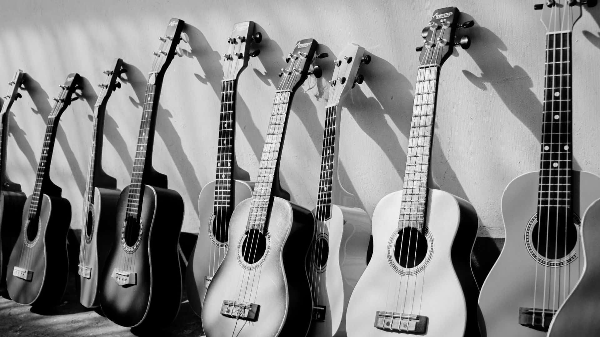Black and White Guitar, acoustic guitars, wall, Full HD Desktop Wallpaper