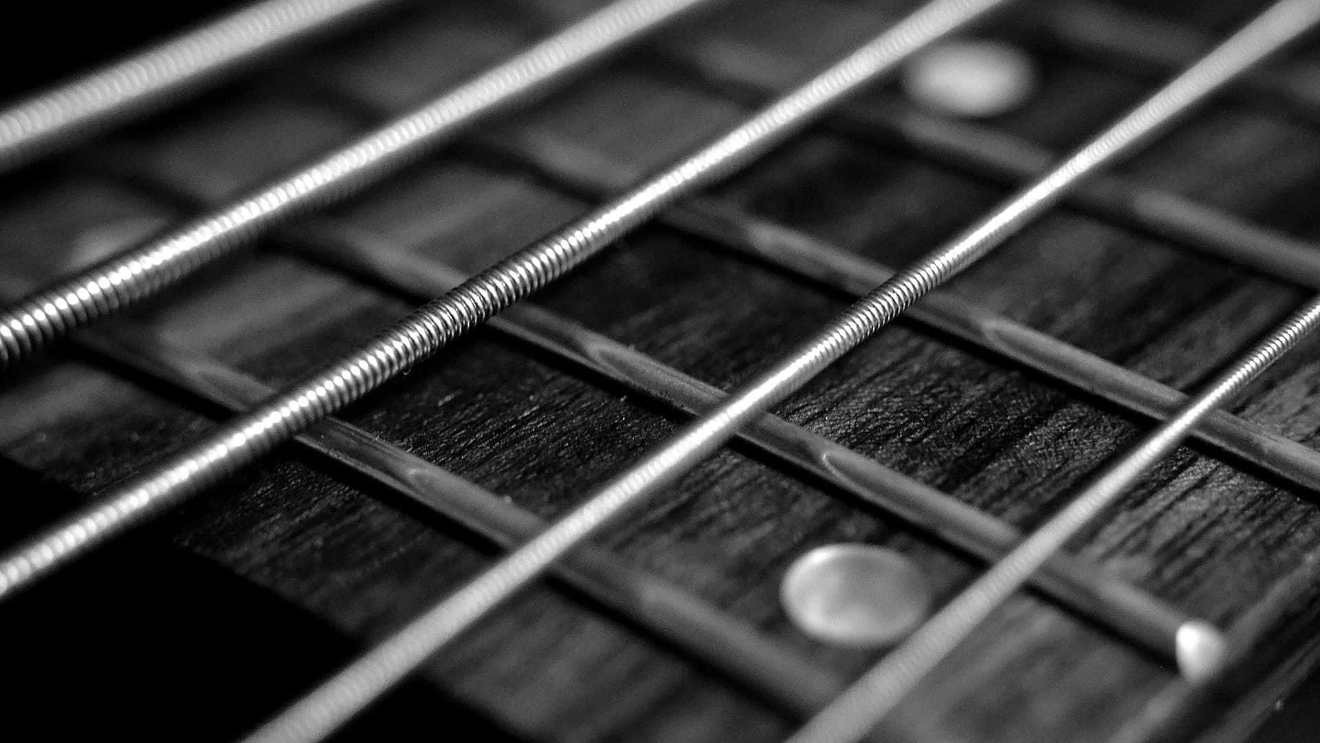 black and white guitar, guitar strings, wooden fretboard, Full HD Desktop Wallpaper